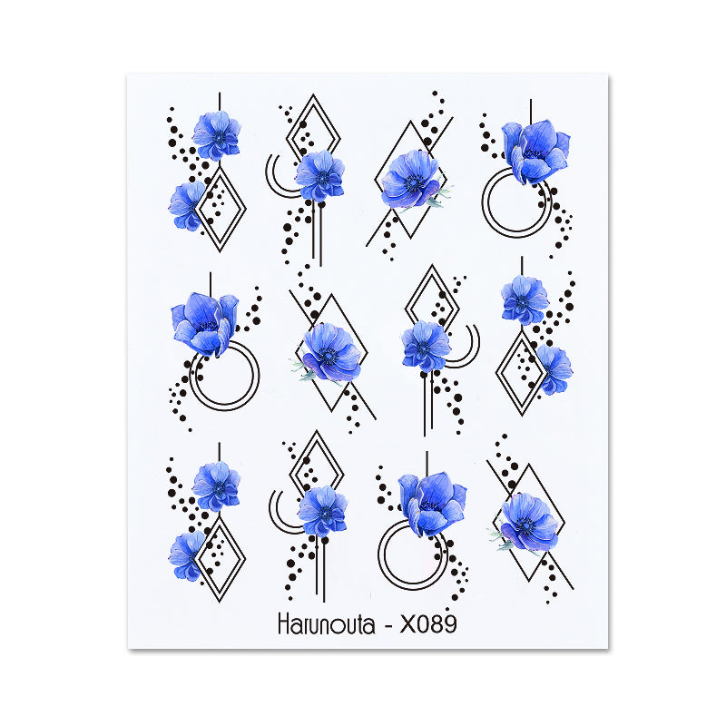 Premium Water Decals Nail Stickers X089 - Floral & Geometric Designs for DIY Manicure - Perfect for Home Salon, Parties & Gift Giving