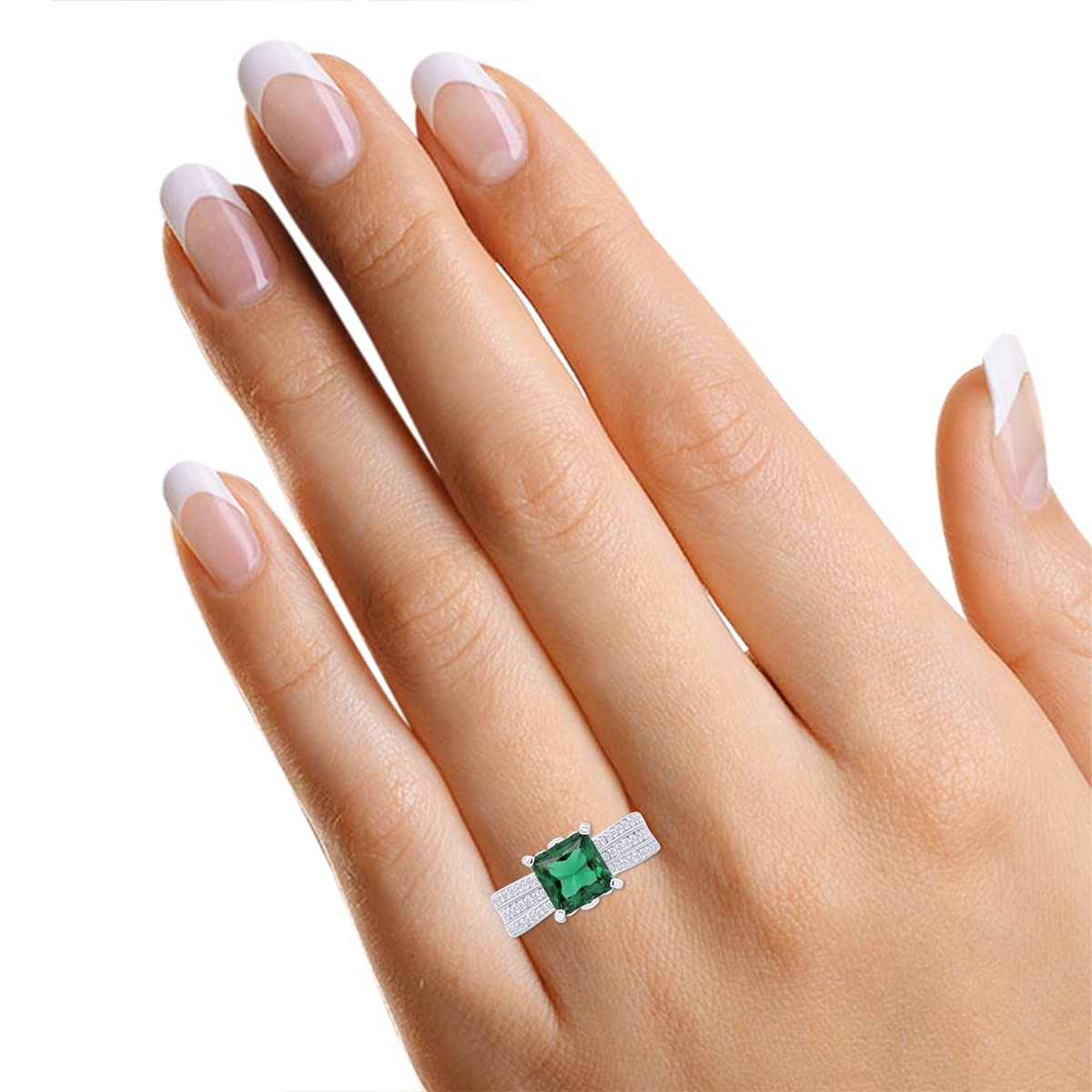 14K Gold Plated 925 Sterling Silver Simulated Emerald & Diamond Cluster Engagement Ring for Women - Perfect for Proposals, Anniversaries & Special Occasions