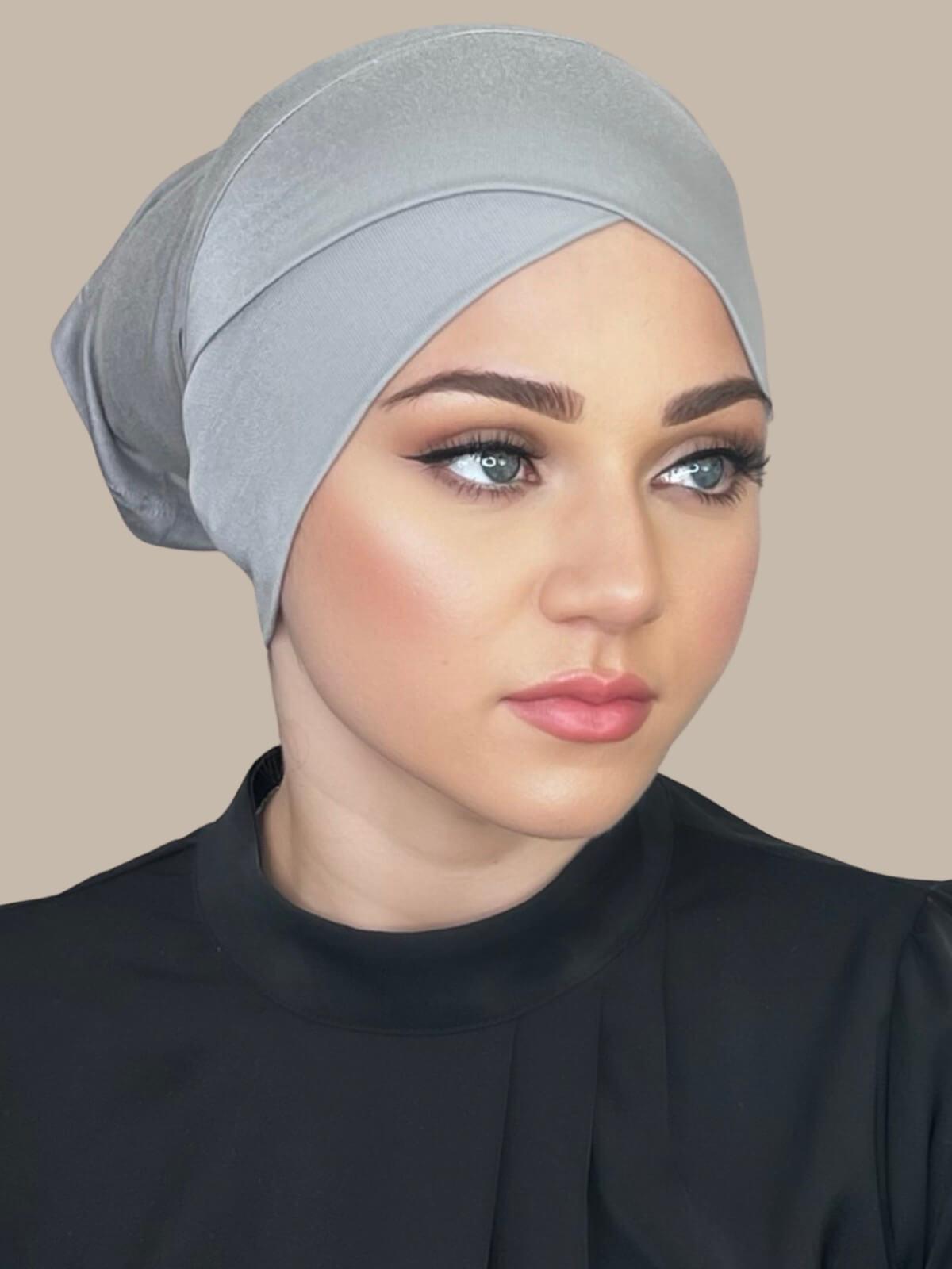 Premium Jersey Cross Front Underscarf - Chic Grey Headscarf Liner for Hijab, Comfortable & Breathable - Perfect for Daily Wear, Work & Special Occasions
