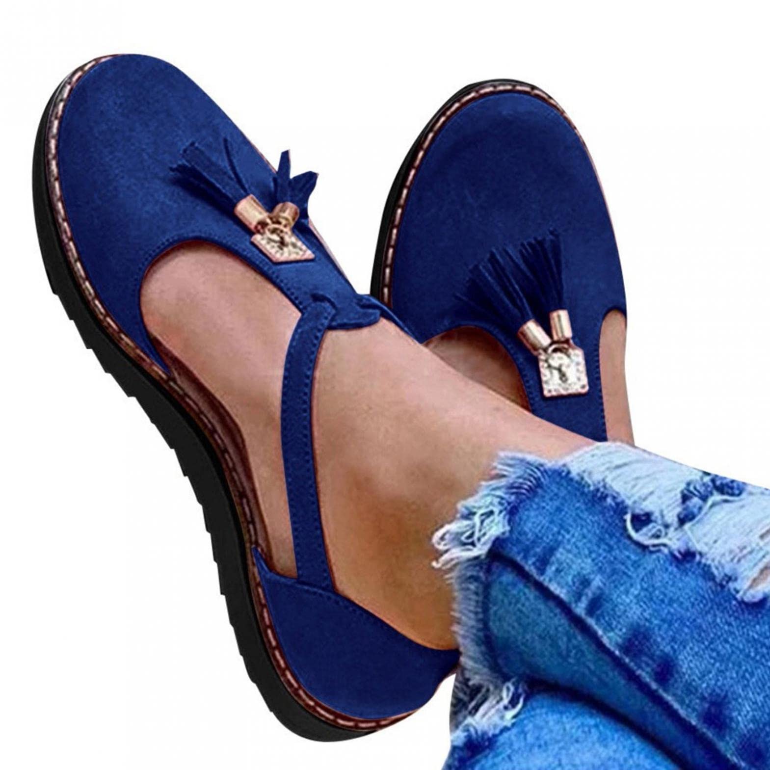 MakeYouChic Women's Dressy Summer Sandals - Sexy Round Toe Vintage Tassel Flats for Beach, Wedding & Casual Outfits | Comfortable Dress Sandals for Women