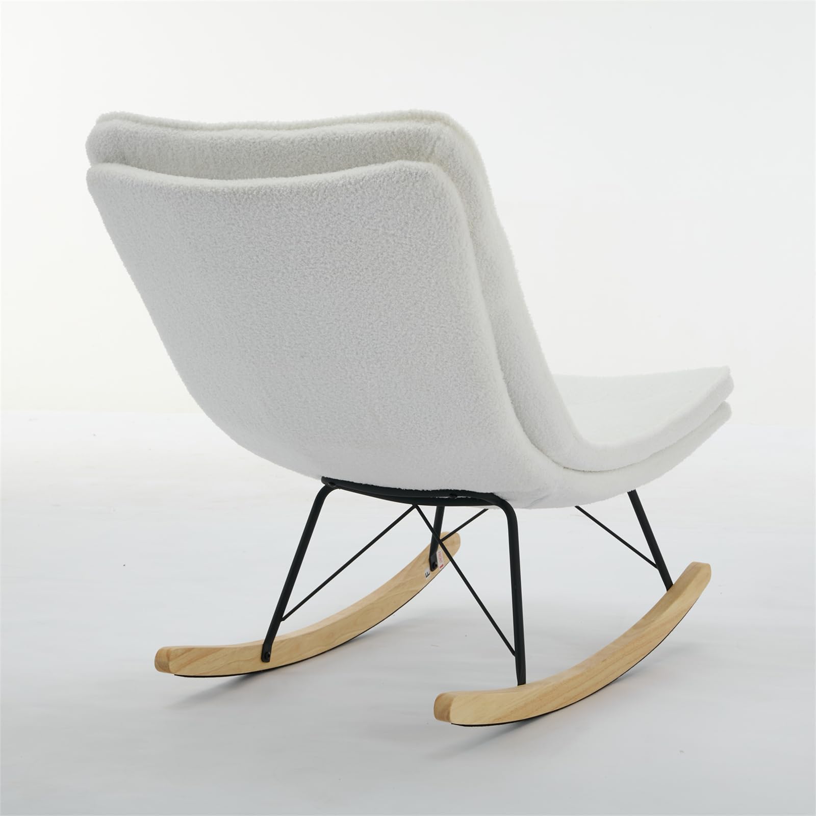 Modern Lazy Rocking Chair - Comfortable High Back Lounge Glider with Padded Seat, Stylish Accent Chair in Soft Linen Fabric (Cream) - Perfect for Living Room, Bedroom, Nursery or Office Relaxation