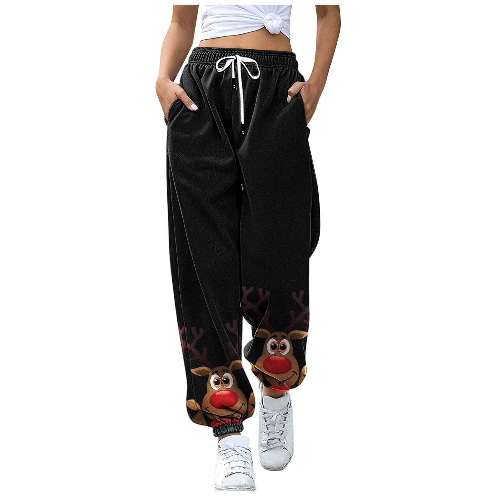 YunZyun Women's Christmas Print Sweatpants - High Waist Lounge Pants with Pockets | Cozy Holiday Pajama Bottoms for Winter Relaxation & Festive Outfits