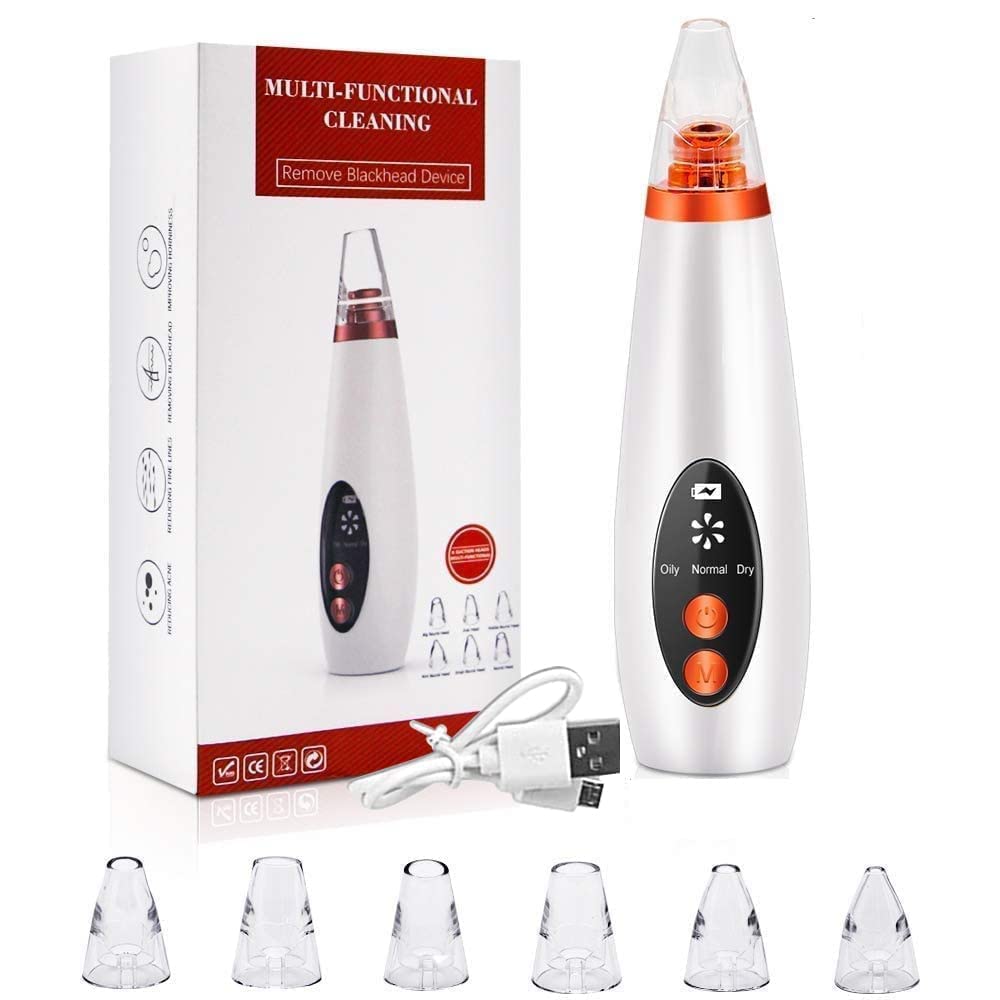 6-in-1 Multi-Function Blackhead Remover Tool Kit | USB Rechargeable Electric Derma Suction Machine | Professional Acne Pimple & Pore Vacuum Cleaner for Face, Nose & Skin Care - Perfect for Home Spa & Daily Skincare Routine