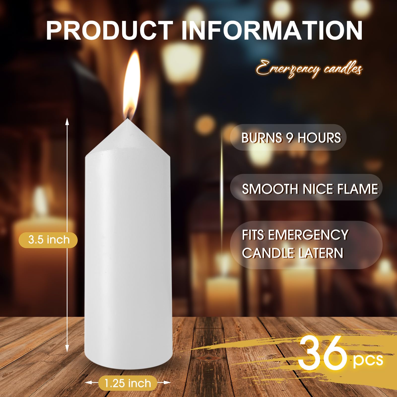 36-Pack 9-Hour Emergency Candles for Camping & Power Outages