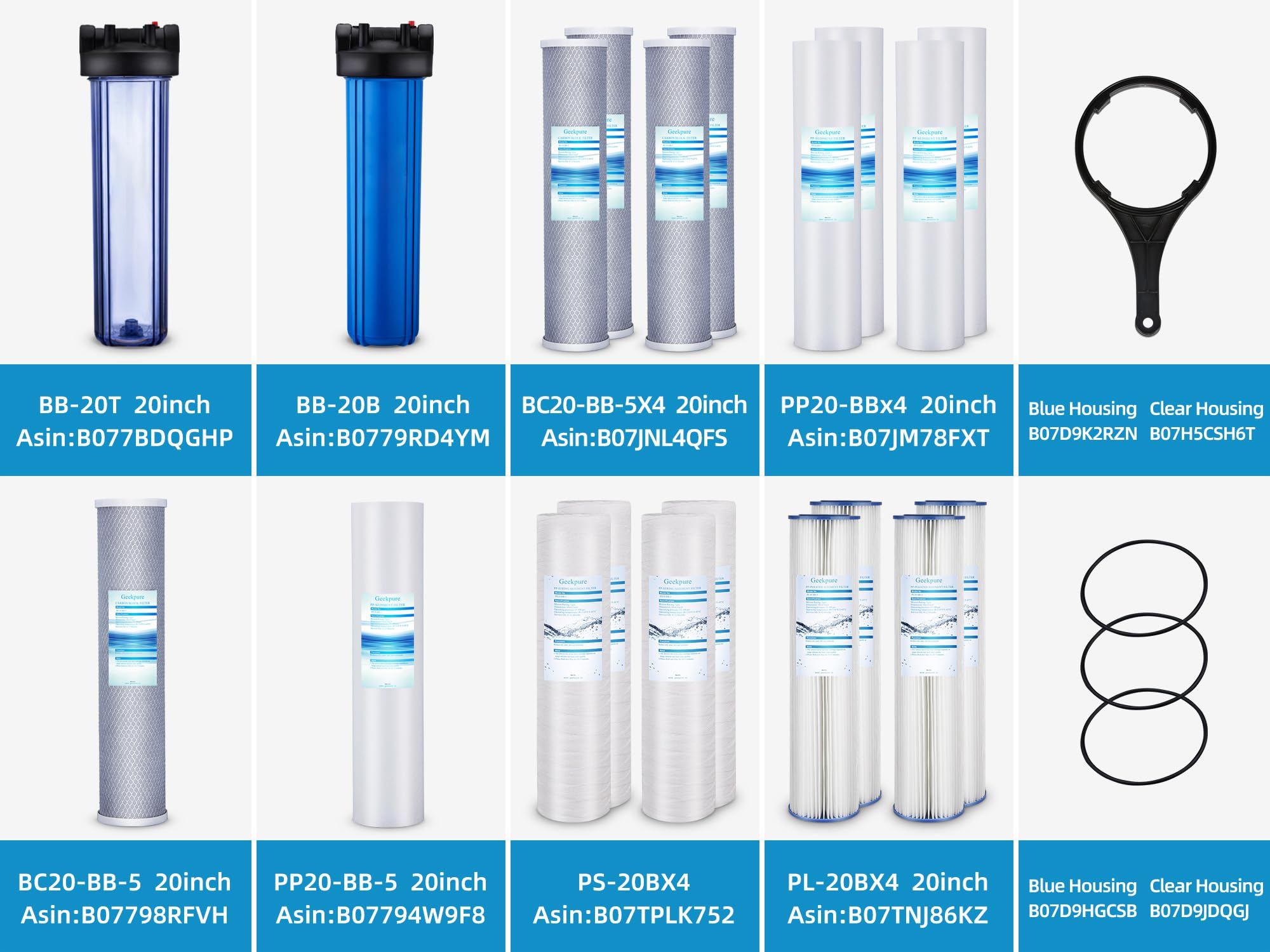 Geekpure 20 Inch Whole House Water Filter Housing - 1