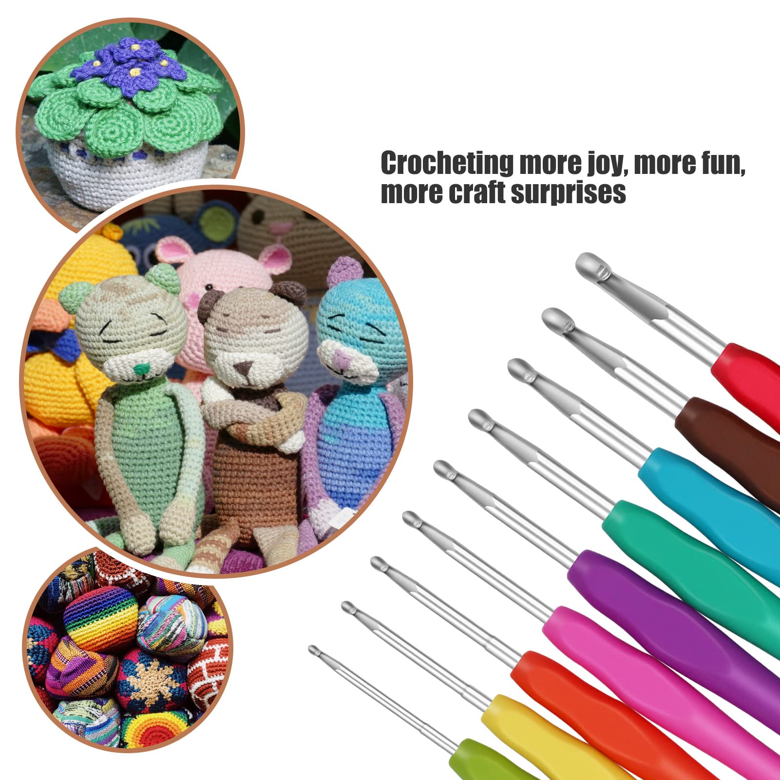 Premium 9-Size Ergonomic Crochet Hooks Set with Soft Comfort Handles - Aluminum Knitting Needles Kit (2-10mm) for Yarn Crafts - Perfect for Beginners, Amigurumi, Scarves & DIY Projects