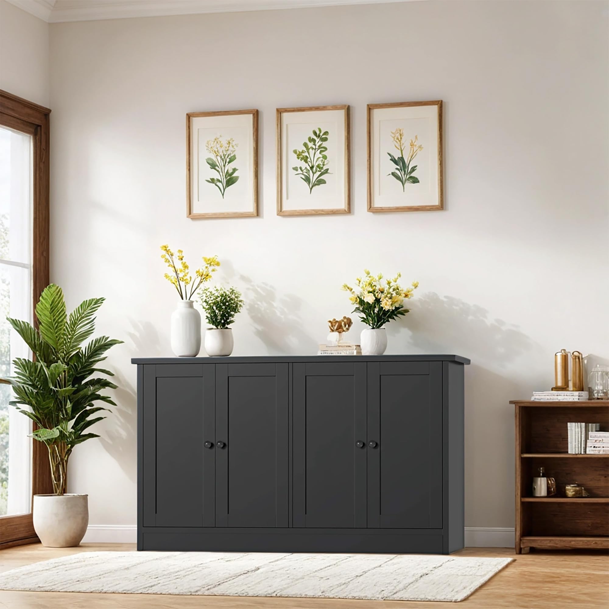 Black Buffet Storage Cabinet with 4 Doors, 49