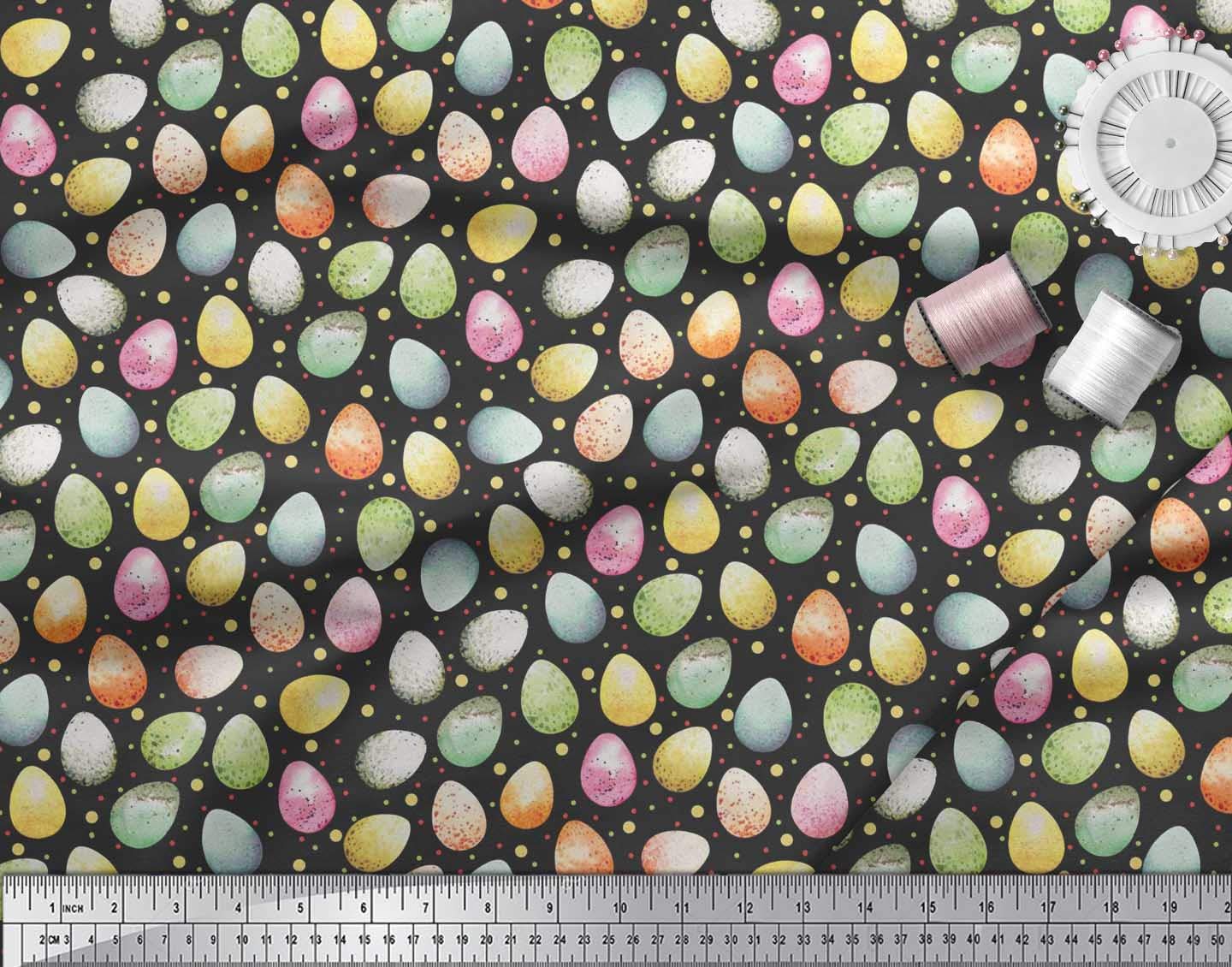 Soimoi 100% Cotton Jersey Black Fabric by The Yard - 58 Inch Wide - Easter Egg Pattern Printed Textile for DIY Crafts, Sewing Projects, and Easter Decorations