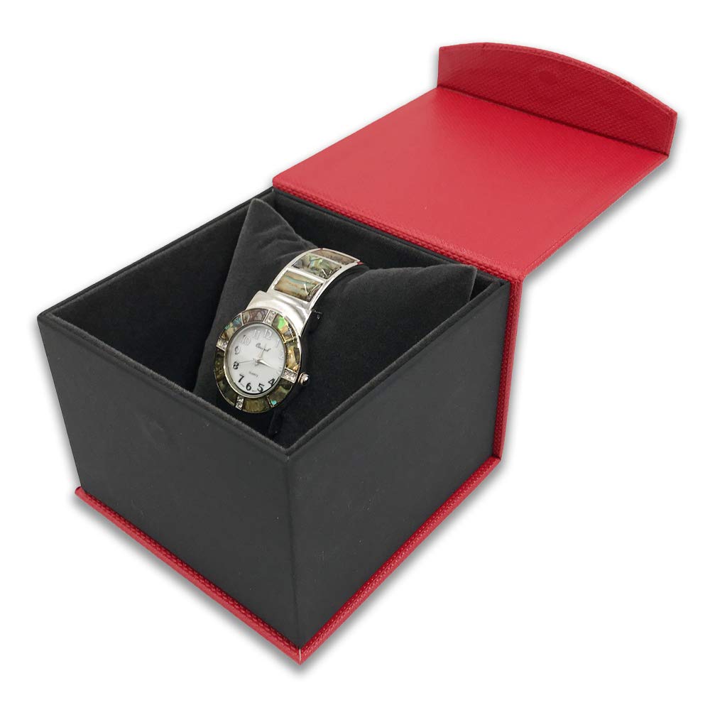N'icePackaging - Premium Magnetic Closure Jewelry Box for Rings, Earrings, Pendants, Watches, Bracelets & Necklaces - Red/Pink/Teal with 3 Watch Pillows - Perfect for Gift Giving, Wedding Favors & Jewelry Storage (Macaw-Red)