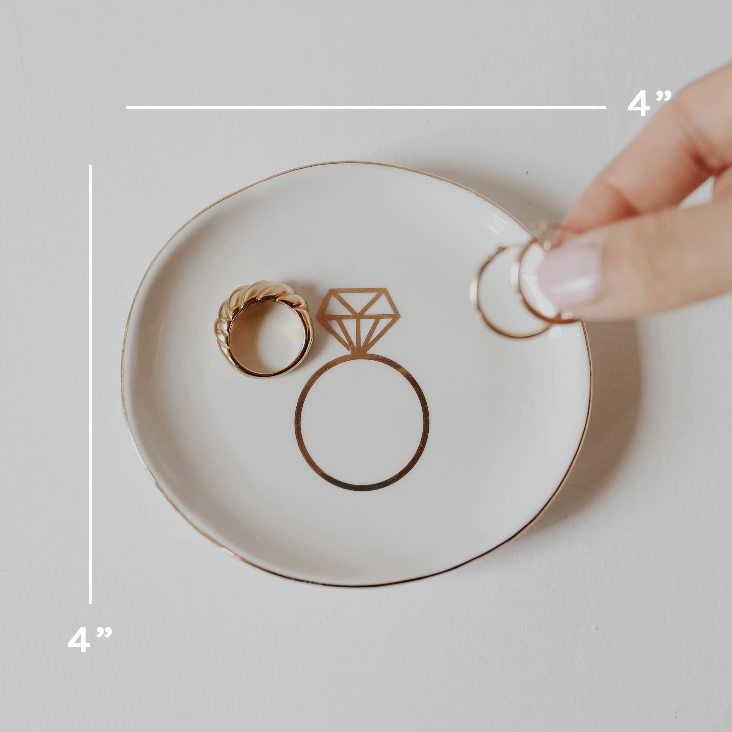 Elegant White & Gold Speckled Ceramic Ring Dish - Wedding Engagement Ring Holder for Women - Bridal Shower Gift - Jewelry Organizer for Dresser, Nightstand & Bathroom