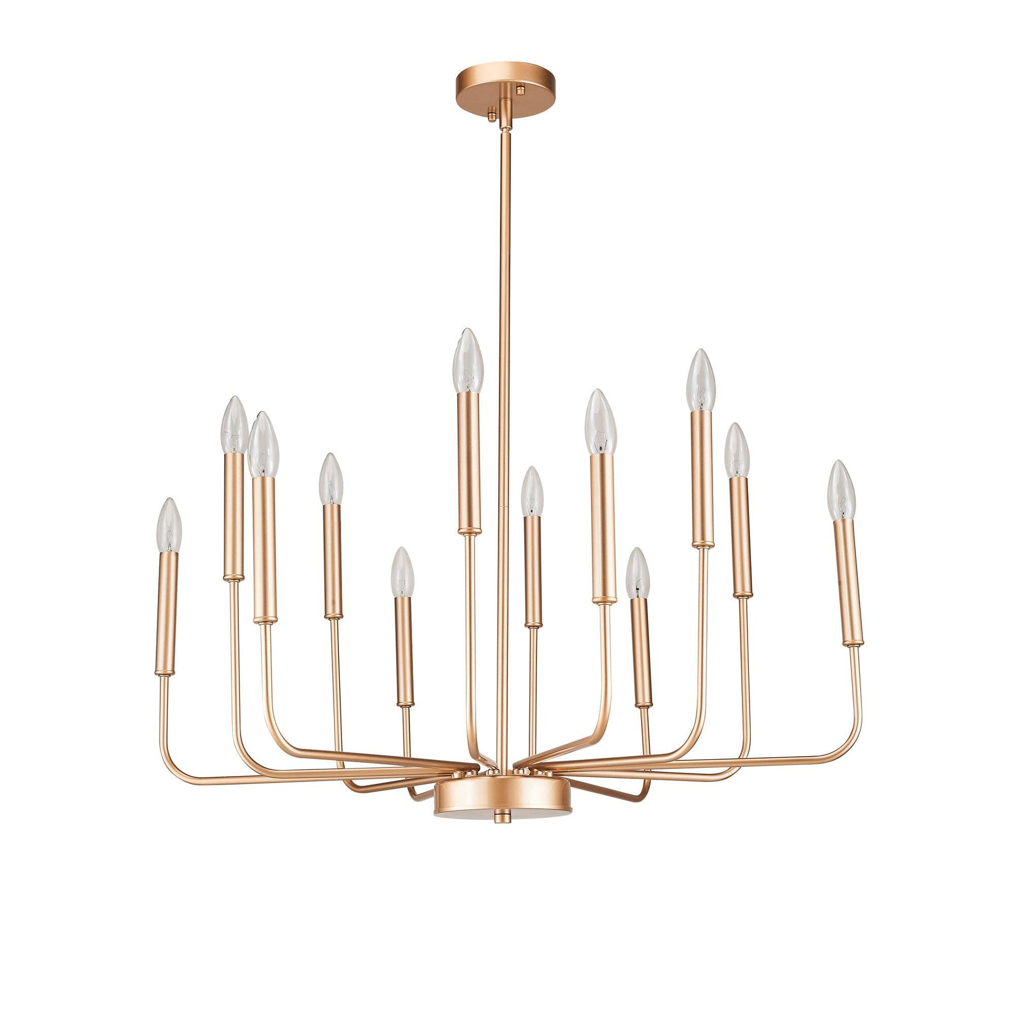 12-Light Modern Gold Farmhouse Iron Chandelier with Adjustable Height - E12 Bulb Classic Candle Hanging Pendant Light Fixture for Living Room, Dining Room, Kitchen Island, Bedroom & Foyer - Rustic Elegant Ceiling Lighting for Home Decor
