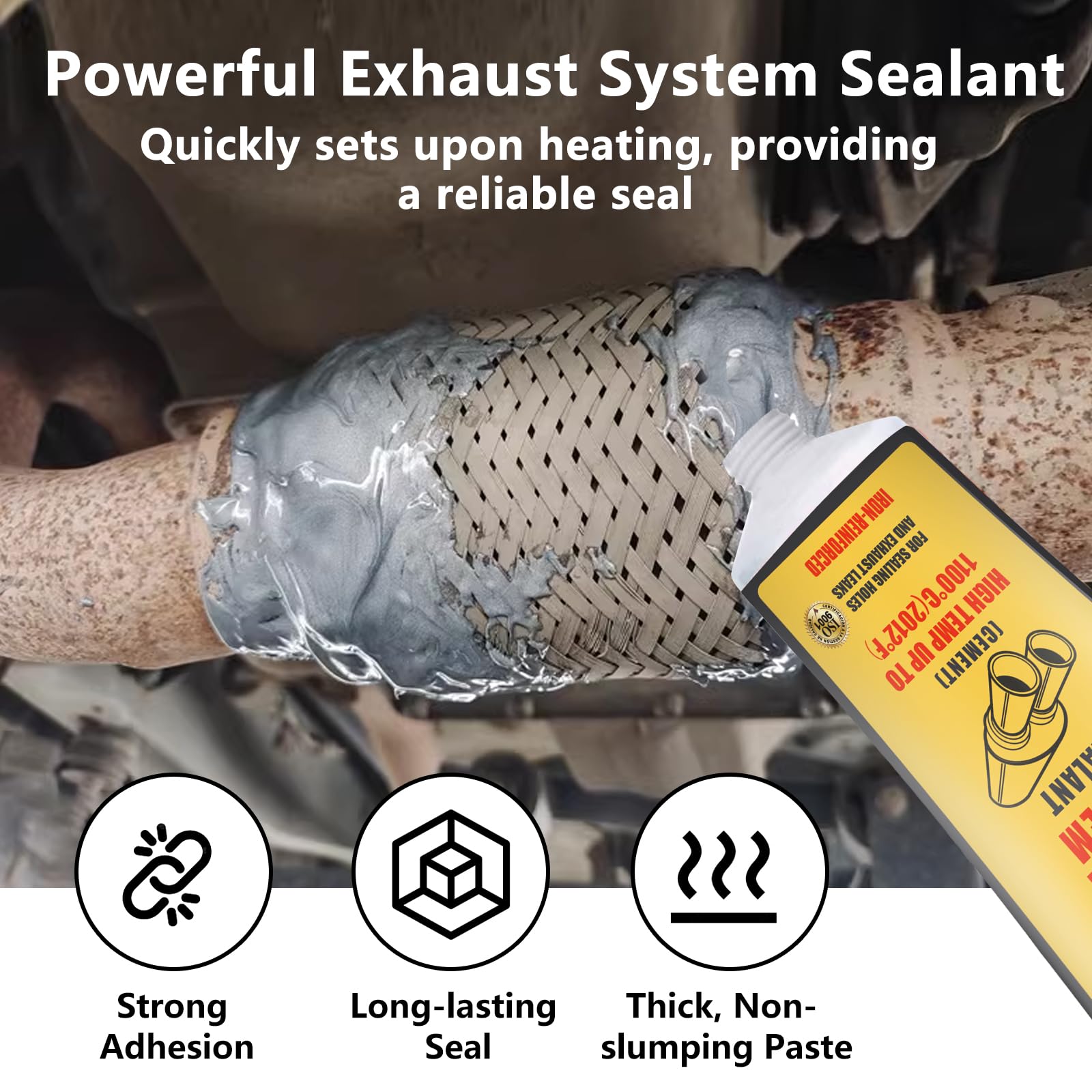 High Temperature Muffler & Tailpipe Sealant - 2.6 oz Automotive Exhaust Repair Kit for Cars, Trucks, SUVs - Fixes Leaks in Mufflers, Pipes & Exhaust Systems - Ideal for DIY Auto Repairs & Emergency Roadside Fixes