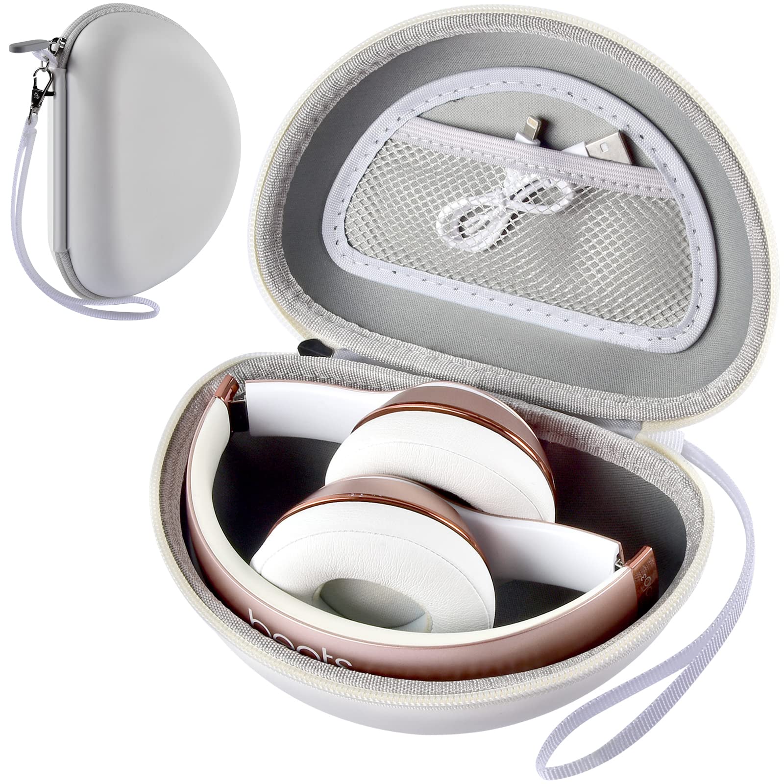 Premium Hard Shell Headphone Case Compatible with Beats Solo 4, Studio Pro, Solo3, Studio3, Solo2 & Solo Pro - Protective Travel Storage Cover for Wireless On-Ear Headphones (White) - Perfect for Commuting, Gym & Travel Accessories
