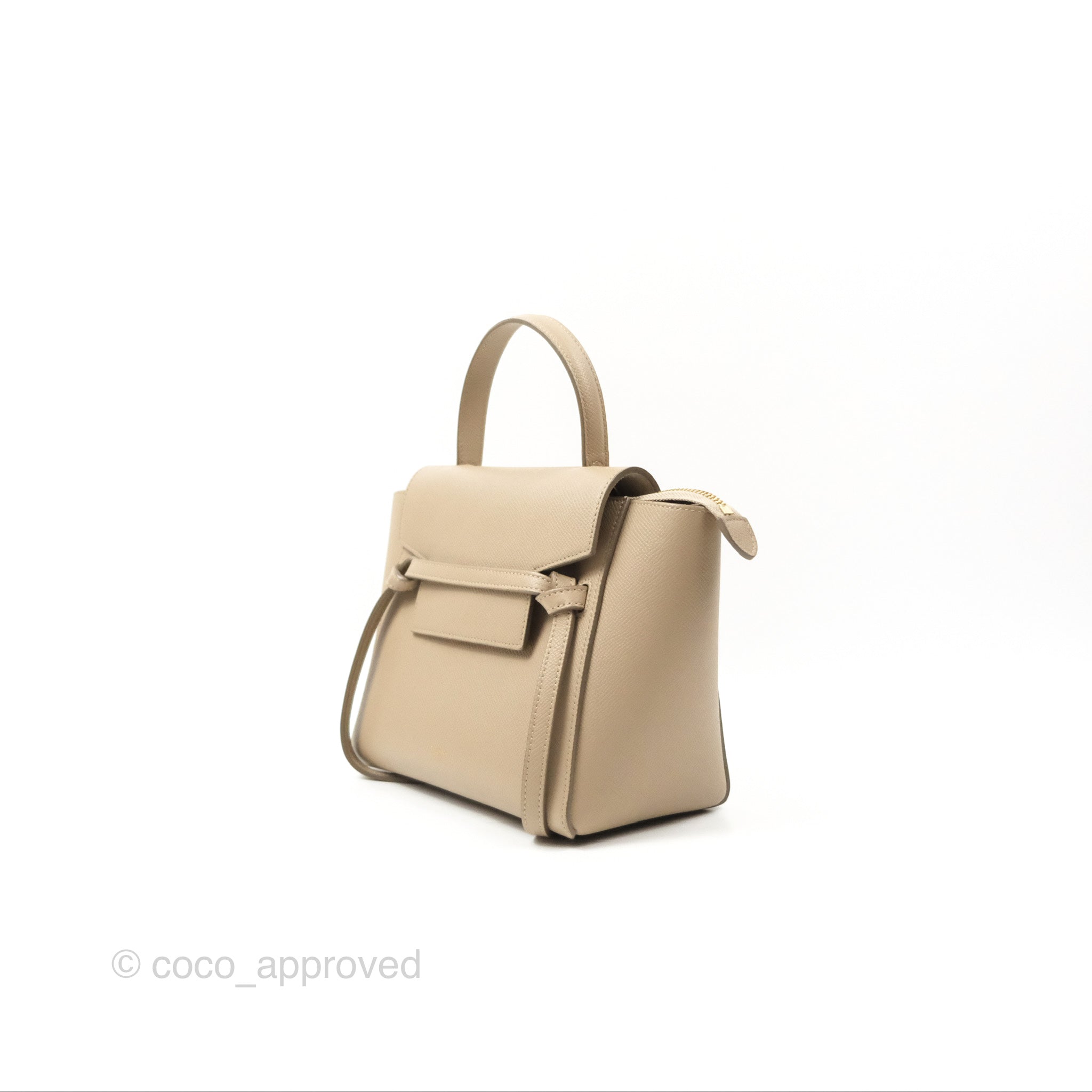 Celine Nano Belt Bag in Light Taupe Grained Calfskin with Gold Hardware - Perfect for Everyday Use, Work & Travel