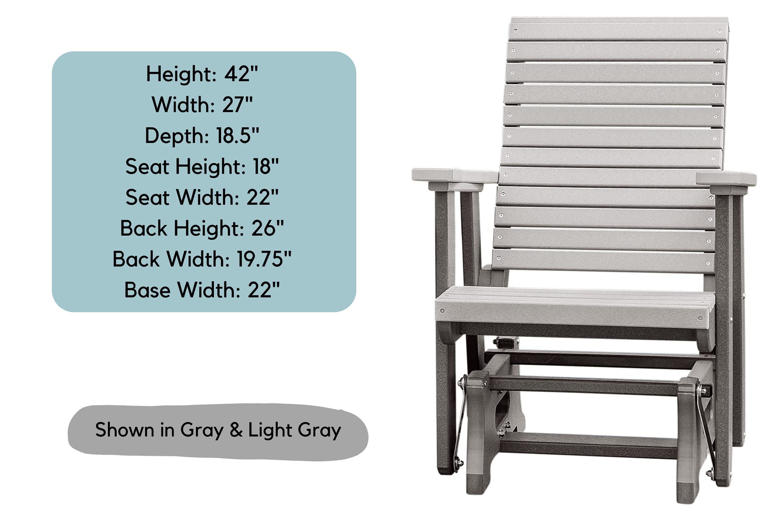 Modern Horizontal Slat High Back Poly Glider Outdoor Patio Chair - White & Light Gray - Perfect for Porch, Garden, Poolside Relaxation & Backyard Lounging