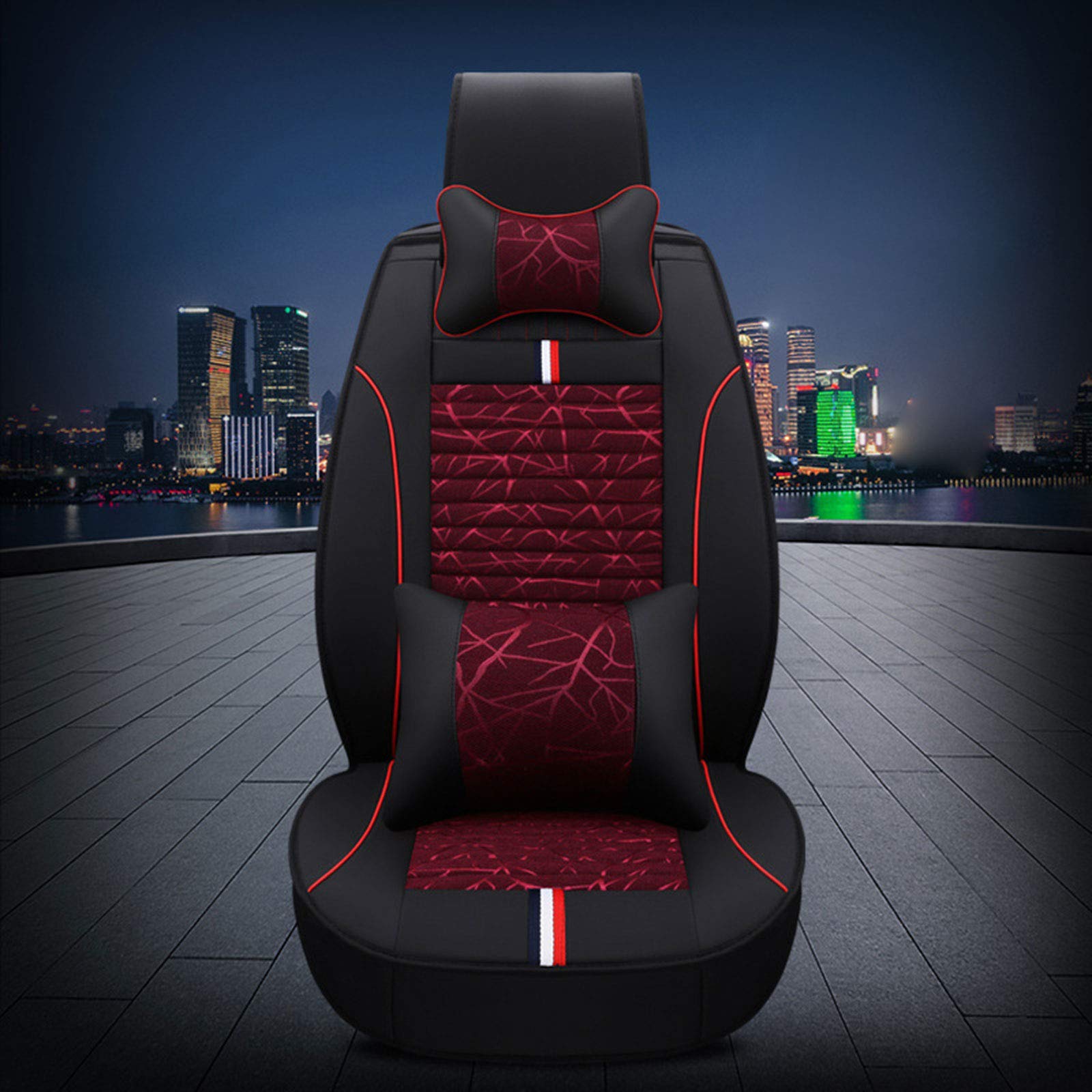 Universal Fit Linen Car Seat Covers Full Set - Breathable Auto Seat Protectors for Cars, SUV & Truck | Airbag Compatible | Red | Perfect for Daily Commute, Road Trips & Family Outings