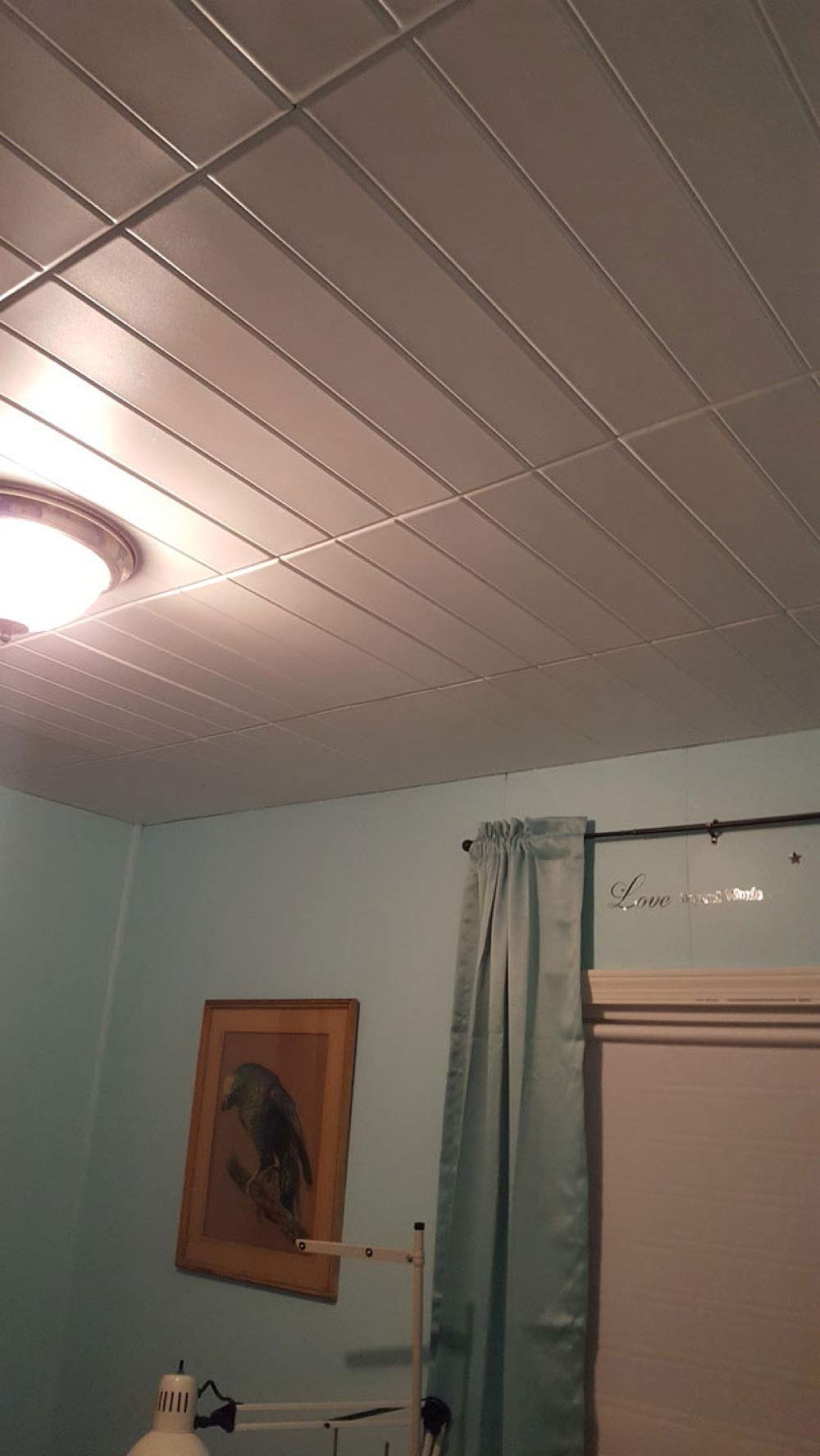 A La Maison R104 Bead Board Foam Glue-Up Ceiling Tile - 48 Pack (128 sq. ft./Case), White - Easy DIY Installation for Home, Office & Commercial Spaces