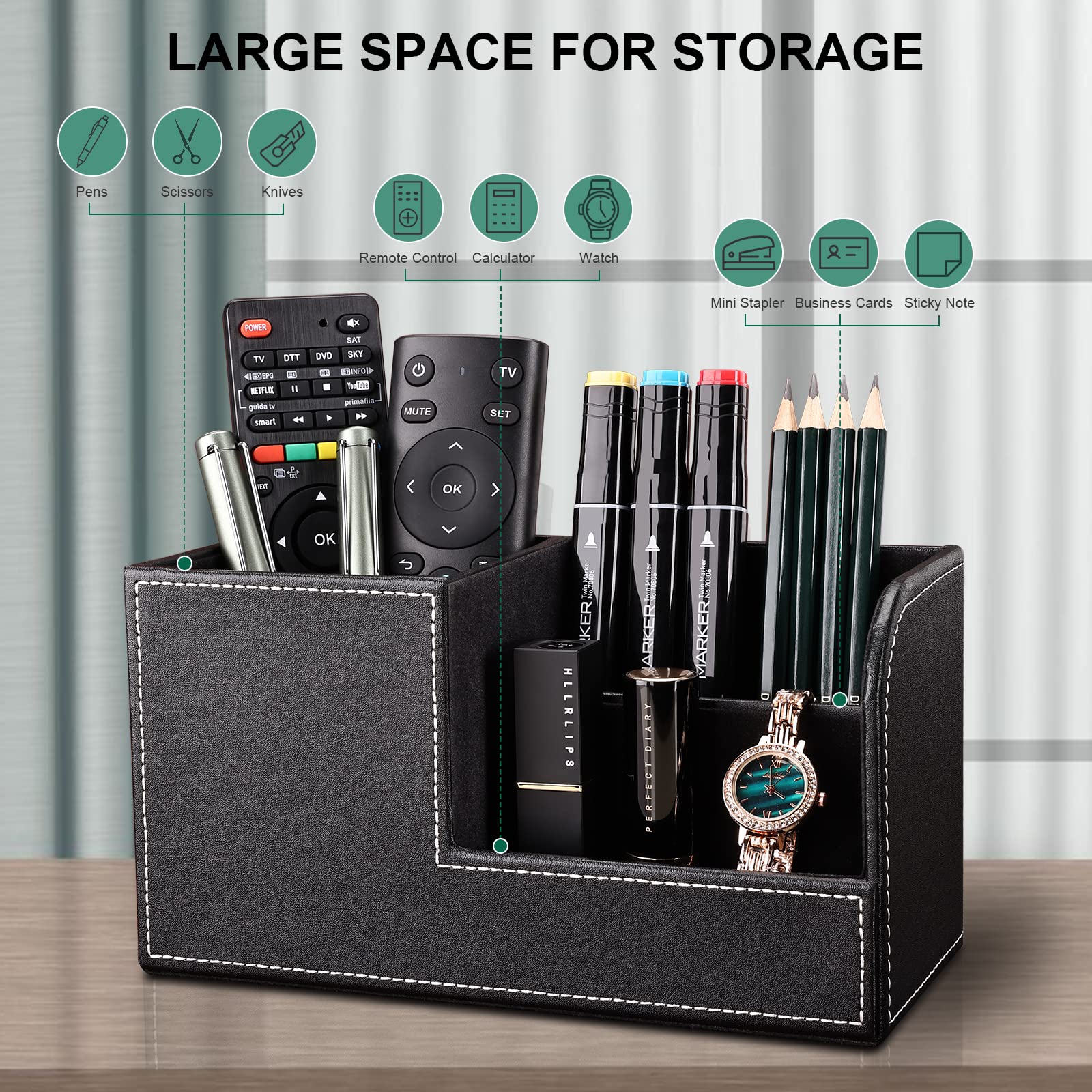 KINGFOM 5-Piece PU Leather Desk Organizer Set - File Holder, Magazine Storage Rack, Pen & Pencil Holder, Tissue Box Cover & Jewelry Tray - Office & Home Organization Accessories for Desk, Study & Workstation