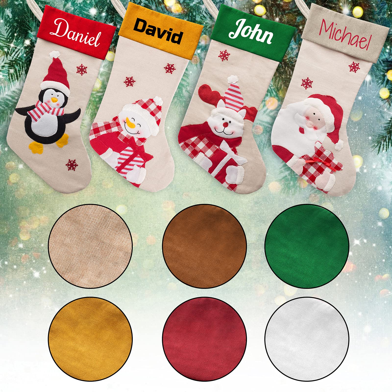 Personalized Christmas Stockings Set of 7 with Custom Names - Festive Family Holiday Decorations for Fireplace Mantel, Gift Exchange & Cozy Home Decor (7 Pack)