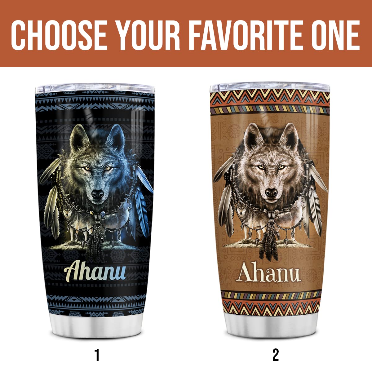 Winorax Wolf Dream Catcher Tumbler - 20oz & 30oz Stainless Steel Travel Mug with Native American Design, Personalized Hippie Wolf Gift for Men & Women | Birthday, Christmas Inspirational Present | Perfect for Camping, Hiking & Outdoor Adventures