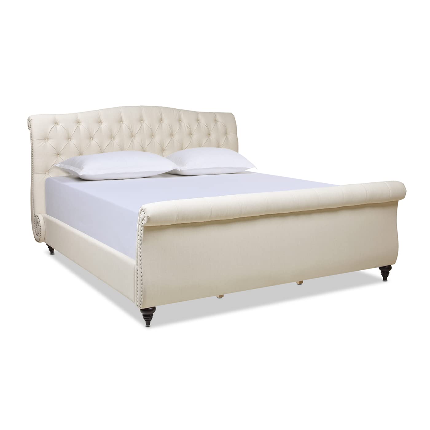 Jennifer Taylor Home Nautilus King Bed Frame with Headboard & Footboard - Light Beige Linen Fabric - King Size (US Standard) - Modern Coastal Bedroom Furniture for Master Suite & Guest Room