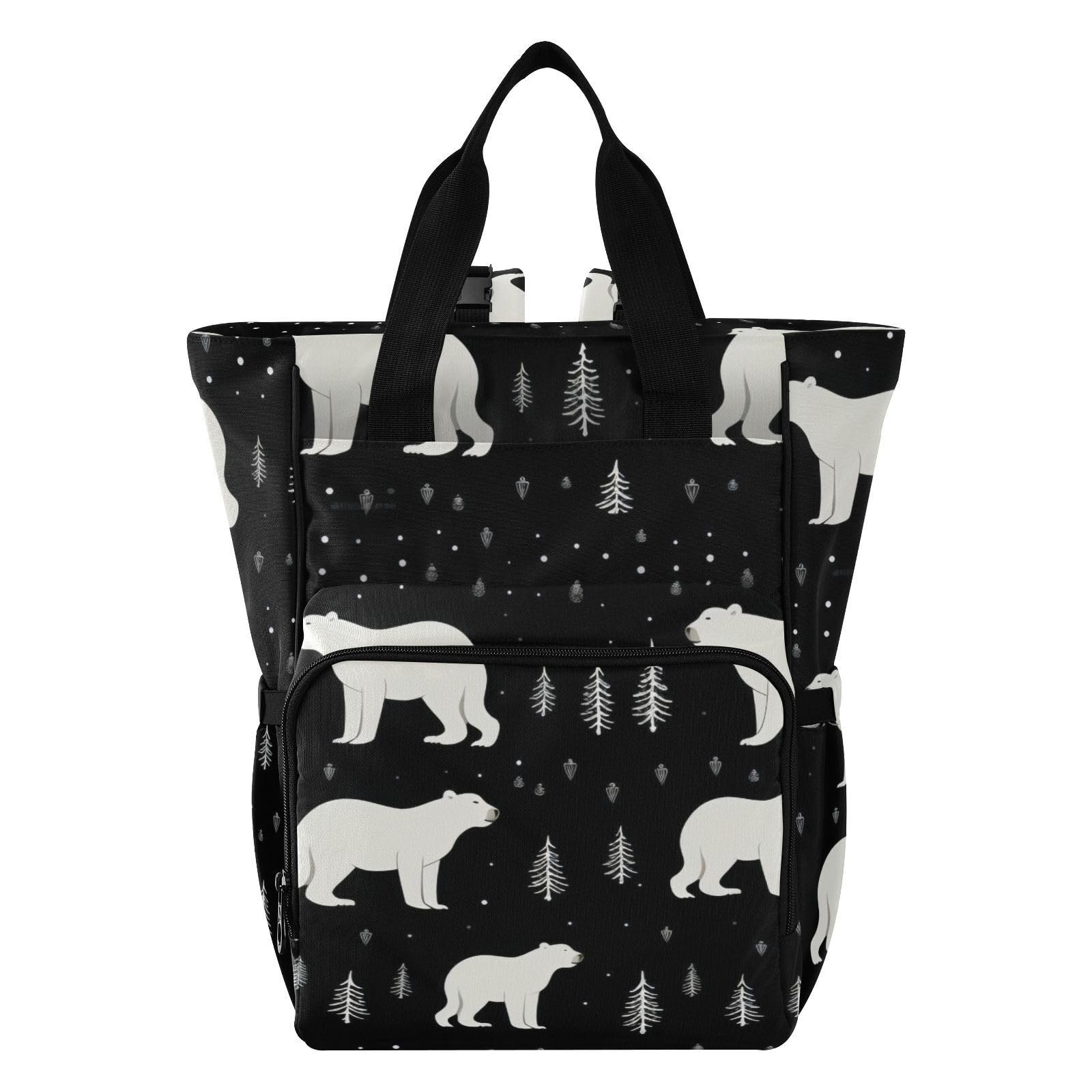 Waterproof Polar Bear Black Diaper Backpack - Large Capacity Baby Bag with Insulated Pockets & Stroller Straps for Travel, Daycare & Outings - Unisex Design for Women, Men, Moms, Boys & Girls - One Size Fits All