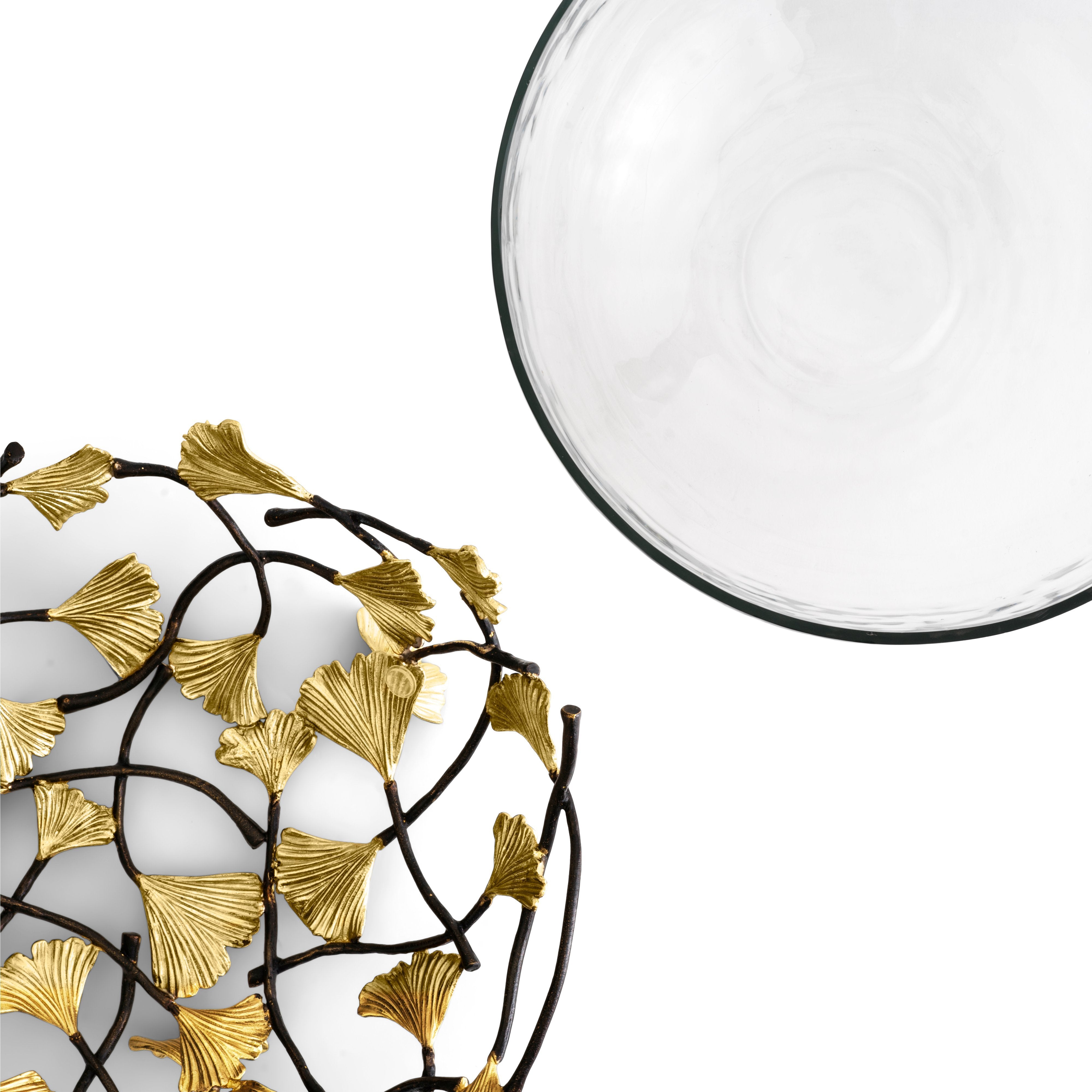 Premium Golden Ginkgo Medium Glass Bowl - Elegant Serving Dish for Salads, Desserts & Home Decor - Perfect for Parties, Dining & Gifts