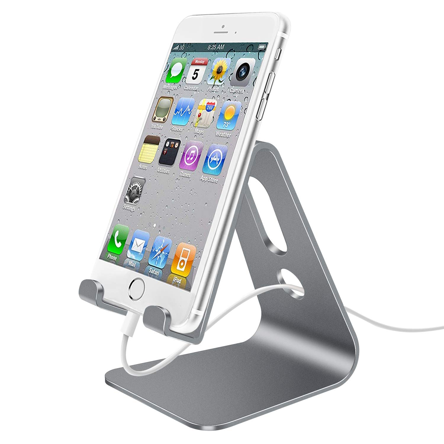 Premium Aluminum Phone Stand - Universal Cell Phone Holder & Dock for iPhone, iPad Air/Mini, All Smartphones - Desktop Organizer for Office, Home, Gaming & Video Watching (Gray)
