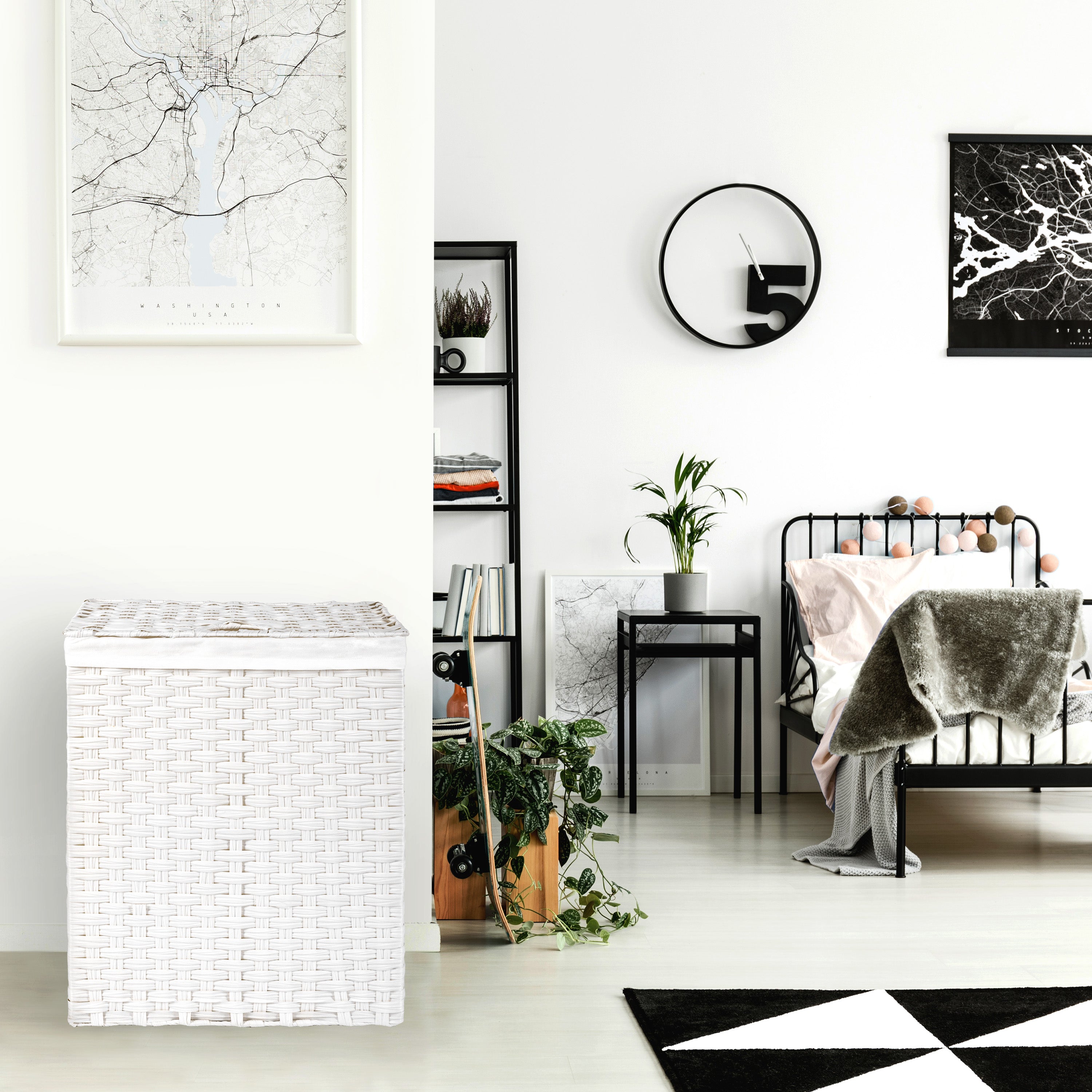 Handwoven White Lidded Laundry Hamper - Breathable Fabric Storage Basket for Clothes, Towels & Bedding - Perfect for Bedroom, Bathroom & Laundry Room Organization