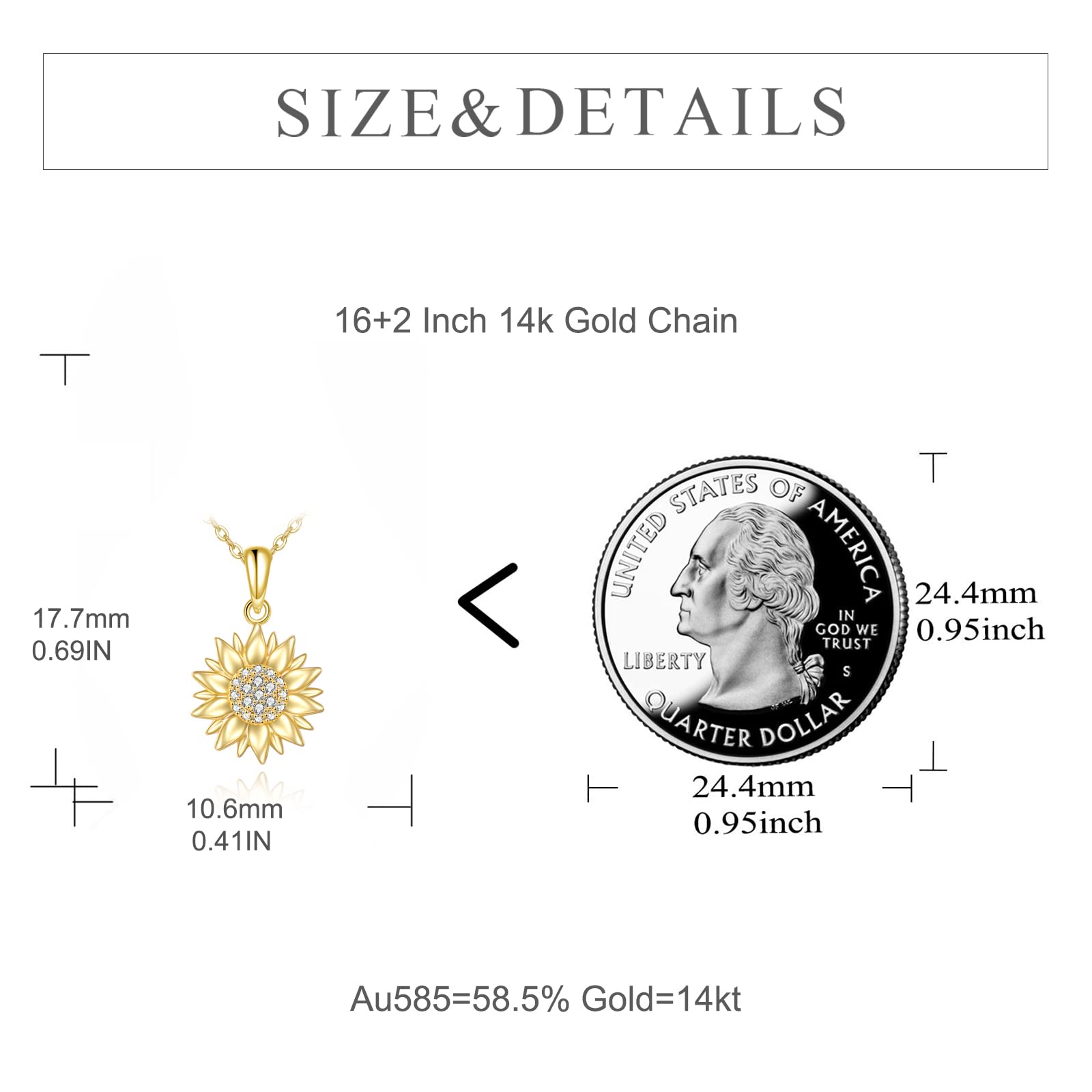 14K Yellow Gold Sunflower Necklace for Women - 