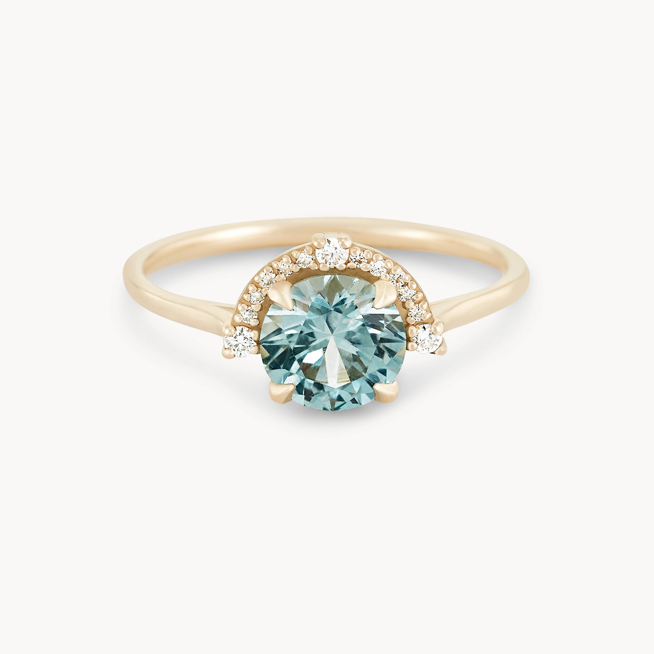 14K Yellow Gold Icy Blue Sapphire Ring – Unique Luminous Night Jewelry for Women | Perfect for Evening Parties, Weddings & Special Occasions