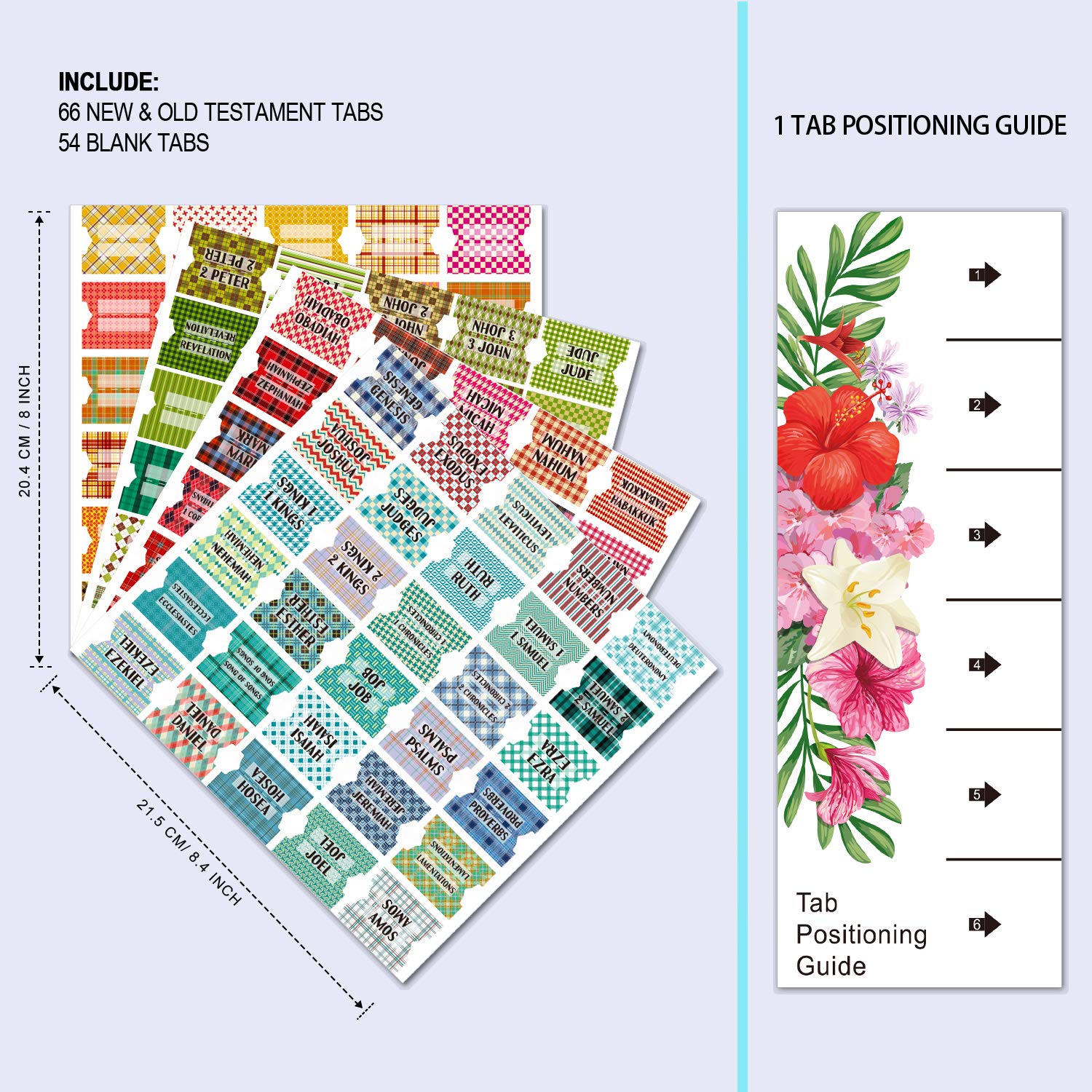Bible Index Tabs - 122 Pcs Matte Laminated Floral Design Tabs for Old & New Testament, Bible Journaling Supplies (Plaid Pattern) | Perfect for Bible Study, Scripture Organization & Gift Giving