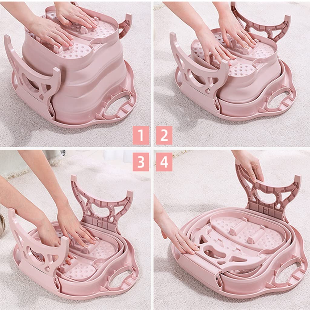 Foldable Foot Soaking Tub with Massage Rollers - Portable Plastic/Rubber Foot Spa Basin for Stress Relief & Relaxation - Pink Collapsible Foot Bath Bucket for Home Spa, Pedicure & Tired Feet Care