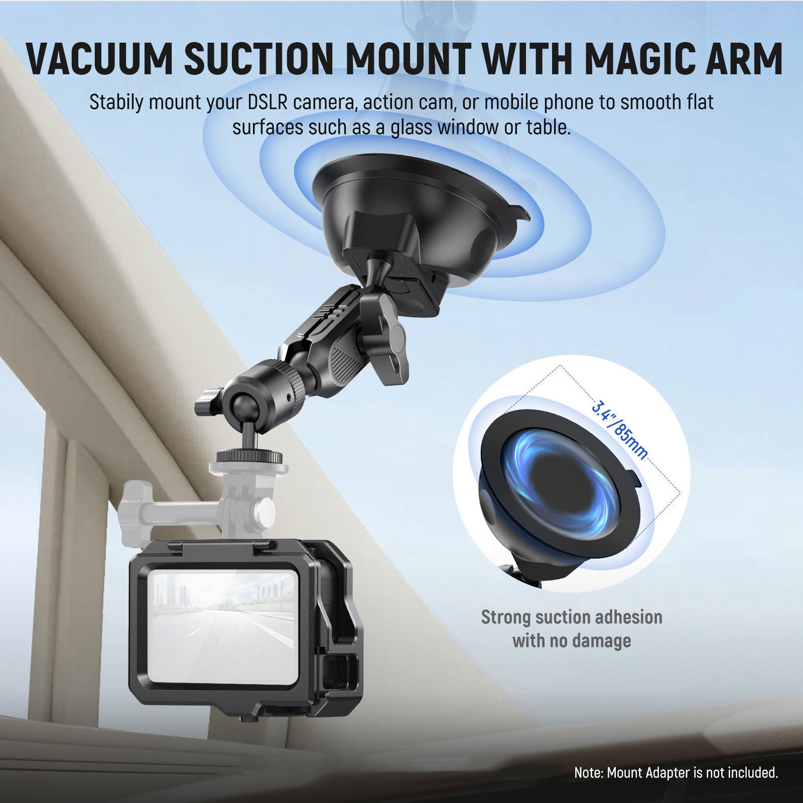 Neewer CA029 Suction Cup Mount for GoPro - Universal Car Window Suction Cup Camera Mount for Action Cameras, Smartphones - Perfect for Vlogging, Travel, Sports & Adventure Recording