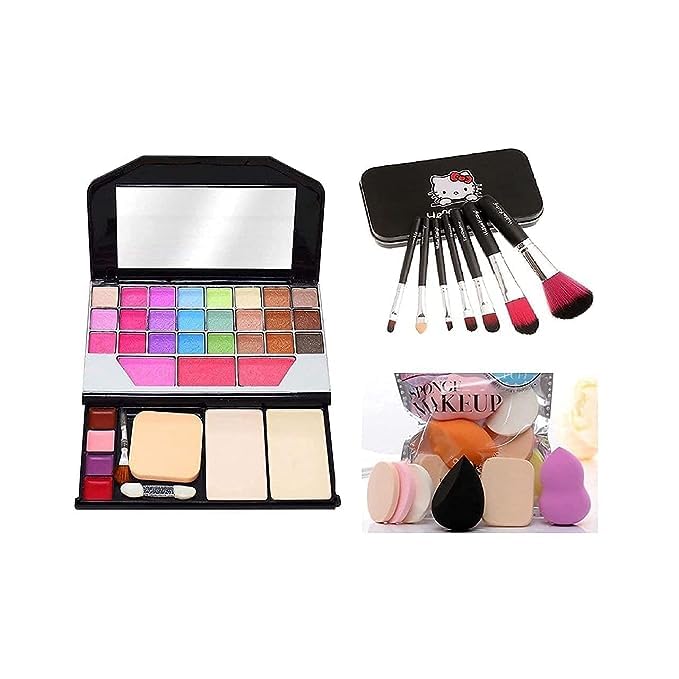 KAARM TYA 6155 Professional 14-Piece Makeup Kit - Multicolor Eyeshadow Palette, 7 Black Makeup Brushes & 6 Beauty Blender Sponges with Storage Box | Perfect for Travel, Bridal & Professional Makeup Artists