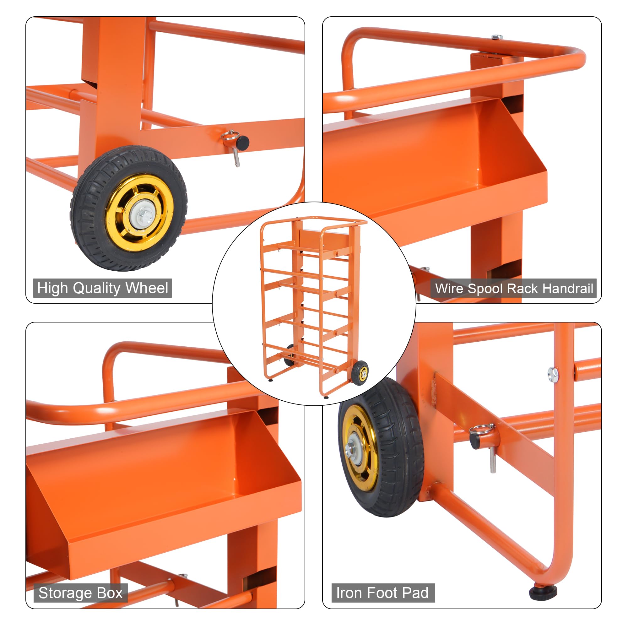 Heavy Duty Wire Spool Rack with Wheels & Storage Tray - 300 lbs Capacity Cable Caddy for Electrical Wiring Storage | Industrial Wire Dispenser for Electricians, Construction Sites & Home Workshops