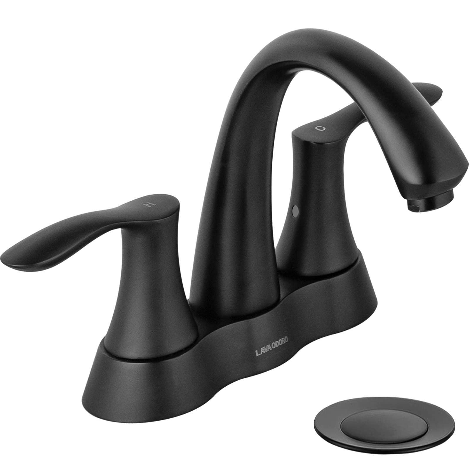 Matte Black Bathroom Faucet - Lava Odoro 4 Inch Centerset Bathroom Sink Faucet with 2 Handles & Pop-Up Drain Assembly - Perfect for Vanity & Powder Room Renovations