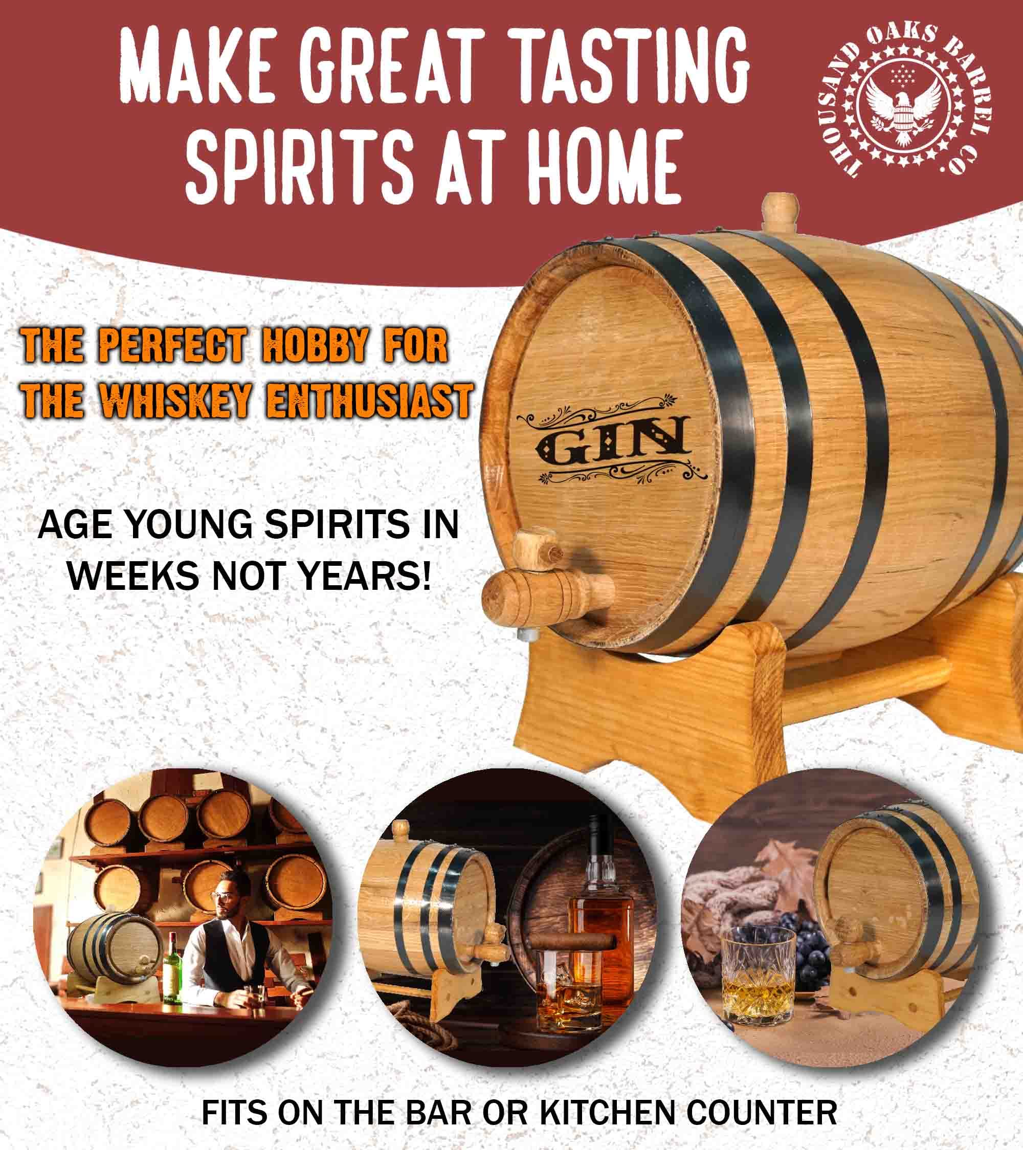 2.5 Gallon (10 Liter) American Oak Aging Barrel with Stand - Bung & Spigot Included - Laser Engraved Whiskey & Gin Barrel (B524 Design) - Perfect for Home Brewing, Craft Cocktails & Unique Gift Ideas