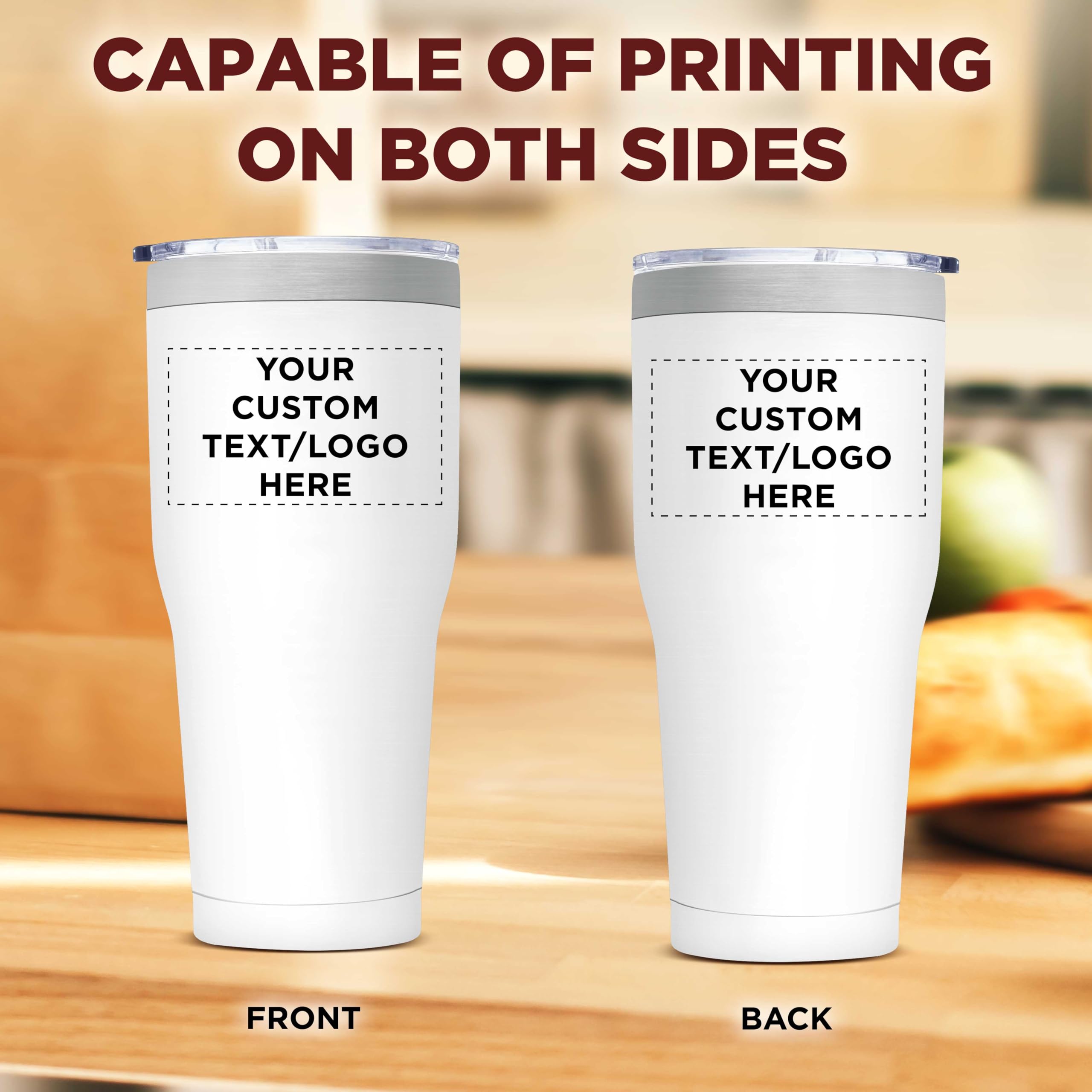 Custom 30 oz Big League Travel Tumblers - Set of 24 Insulated Stainless Steel Cups with Personalization - Double Wall Vacuum for Hot Coffee, Tea & Cold Drinks - Bulk Pack for Office, Sports Teams & Corporate Gifts - White