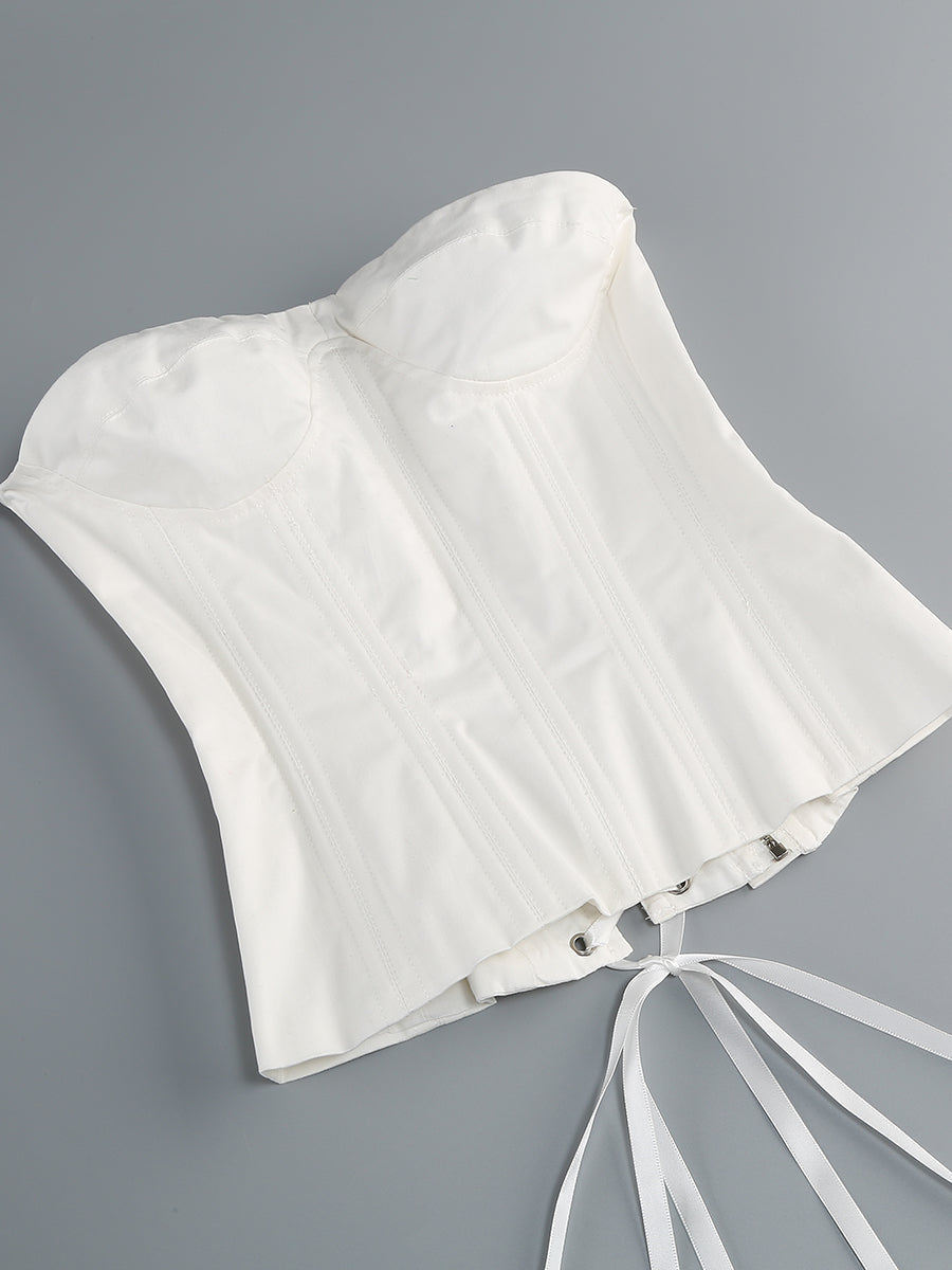 Elegant White Corset Two-Piece Set with Floral Design - Perfect for Weddings, Parties & Special Occasions