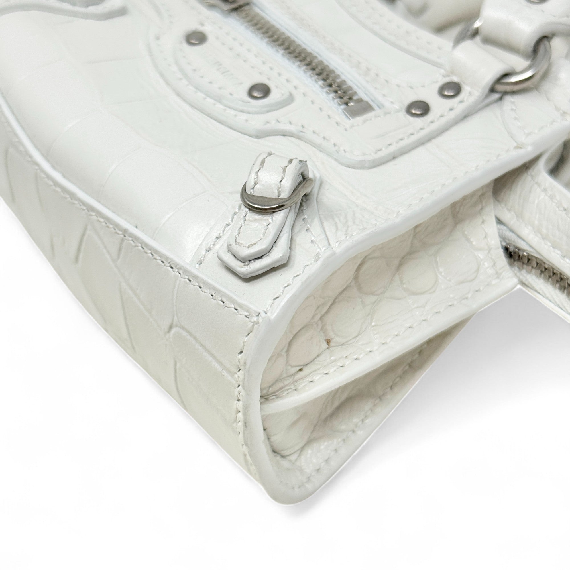 Balenciaga White Crocodile Embossed Nano City Bag - Stylish Mini Crossbody Purse for Women, Perfect for Parties, Dating & Daily Use