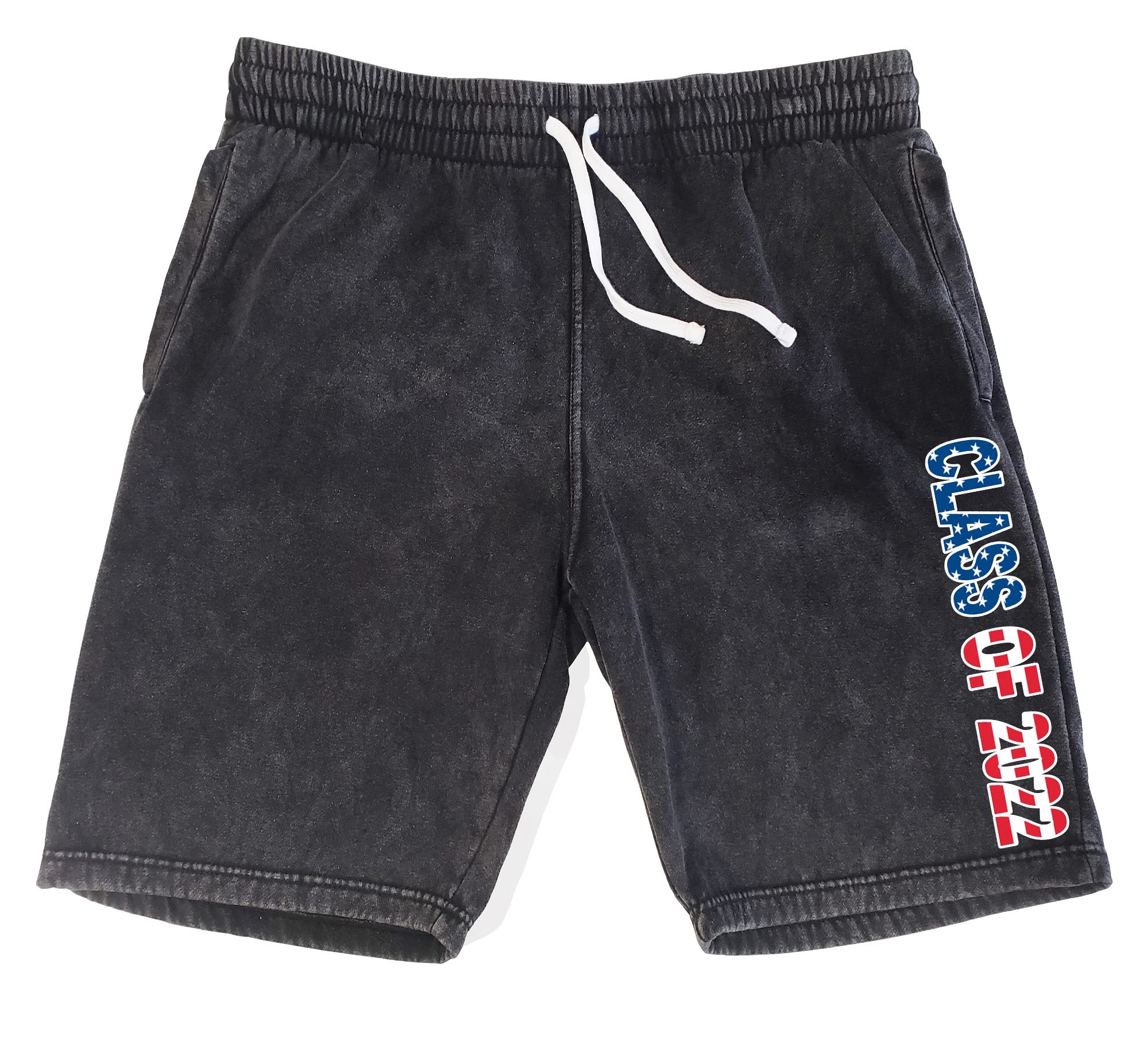 Koyotee Men's Vintage Black Fleece Shorts with USA Flag Design - Class of 2022 Commemorative Athletic Shorts for Casual Wear, Gym, and Patriotic Events