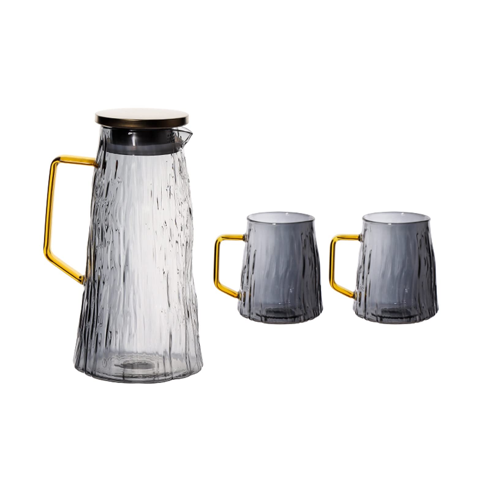 Glass Water Carafe Pitcher Set with 2 Cups - 1.5L Large Capacity Beverage Jug for Hot & Cold Drinks, Tea, Lemonade - Durable Handle & Elegant Design for Kitchen, Dining Table, Office, and Parties (Color: Clear)