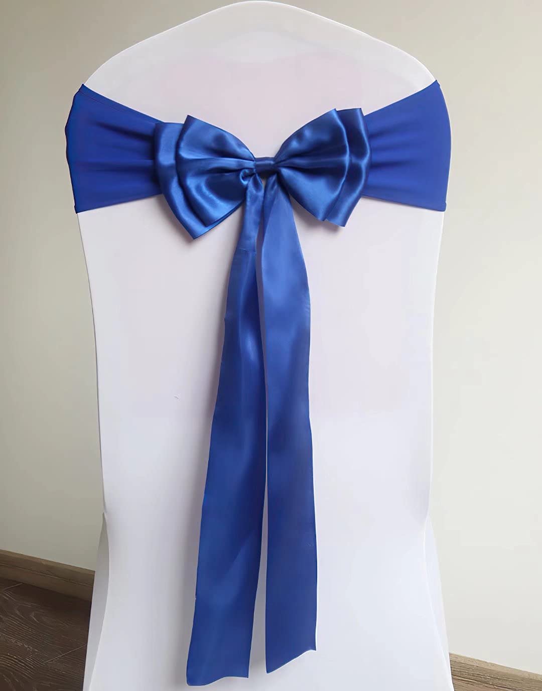 Royal Blue 6Pcs Spandex Chair Covers with Double Bows & Sashes - Stretchable Event Chair Covers for Wedding, Party, Banquet & Home Decor | Perfect for Bridal Showers, Anniversary Celebrations & Formal Dinners