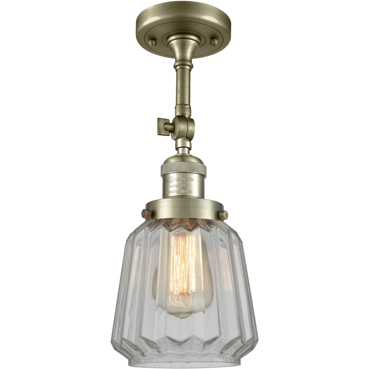 Innovations 201F-AB-G142-LED Semi-Flush Mount Ceiling Light Fixture - Antique Brass Finish, Energy Efficient LED Lighting for Bedroom, Living Room & Hallway