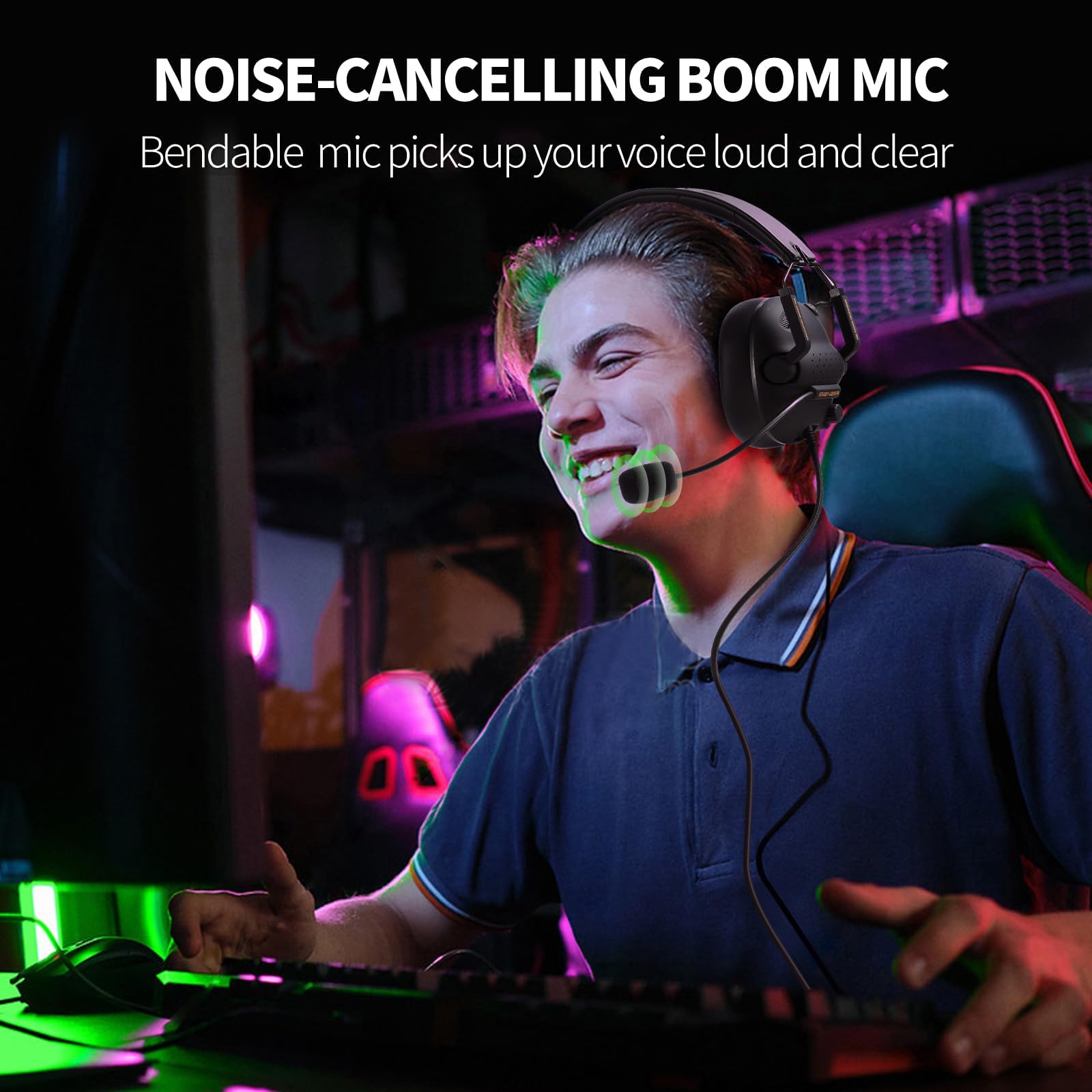 SENZER Noise Cancelling Gaming Headset with Microphone for Xbox Series X/S, Xbox One, PS4/5 - Foldable Wired Headphones for PC, Mobile & Console Gaming - Perfect for Online Multiplayer, Streaming & Esports