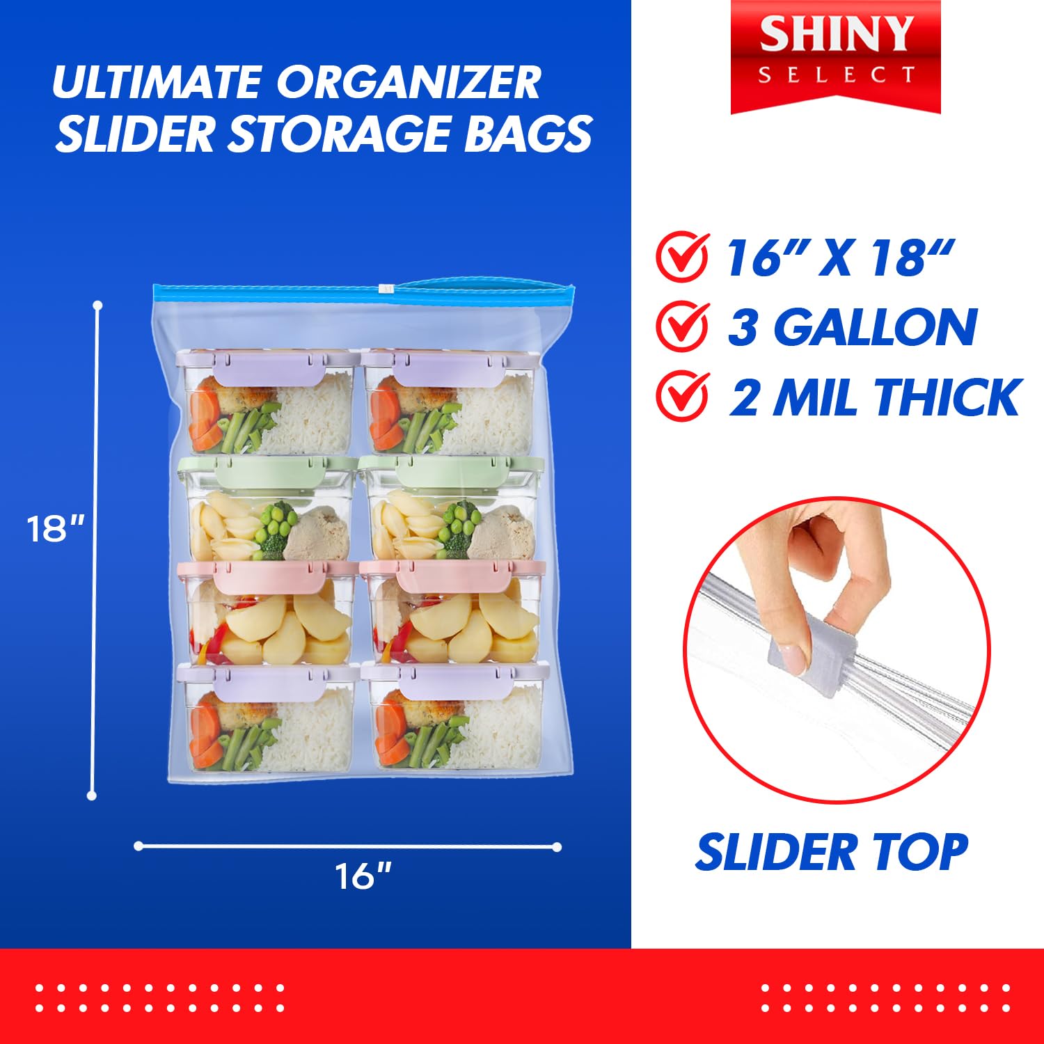 Extra Large 3 Gallon Slider Storage Bags - 25 Pack Heavy Duty 2 Mil Thick Resealable Clear Plastic Bags for Moving, Food Prep, Clothes, Toys, Shoes & Travel Essentials | Space Saving Storage Solution for Home, Office & Organization