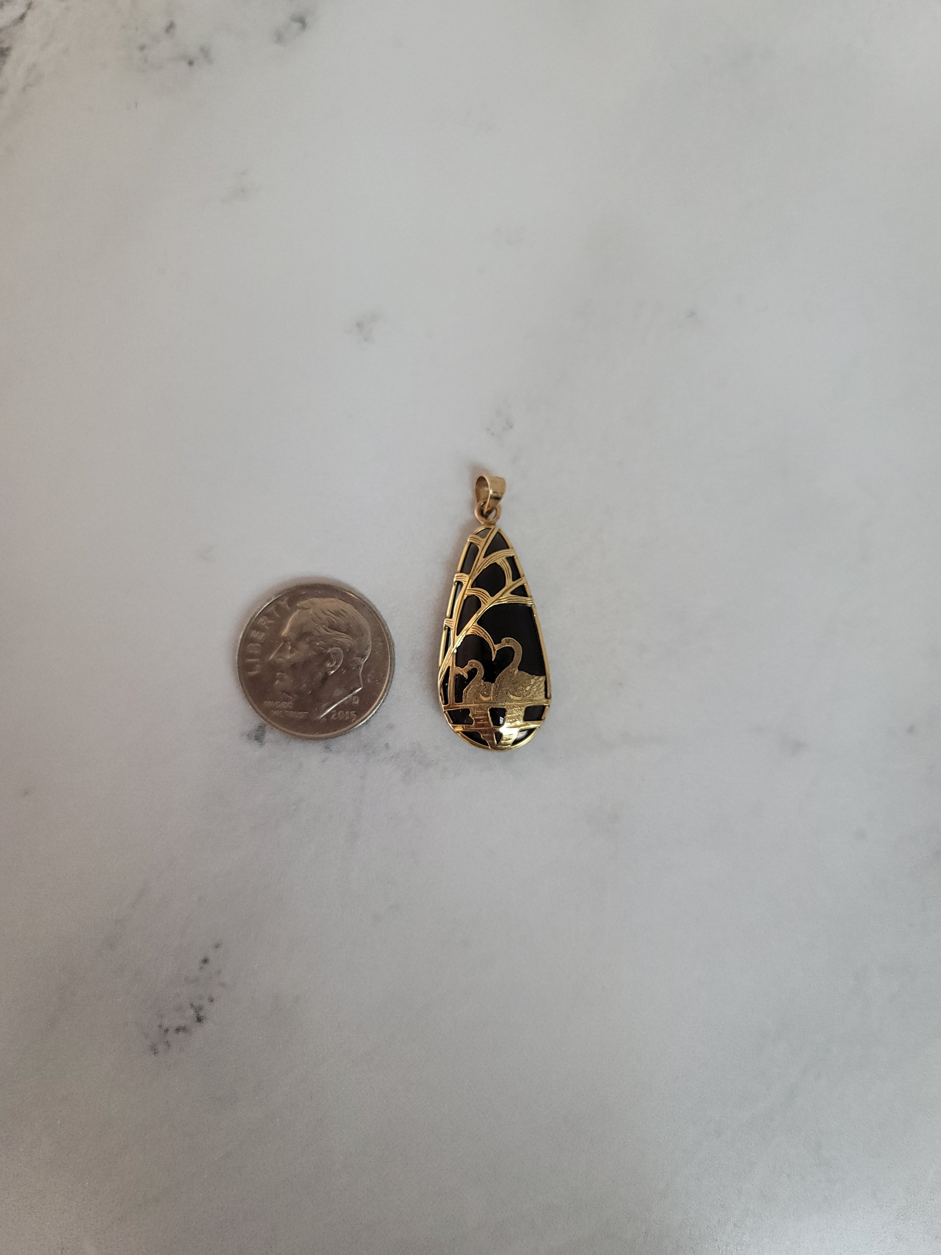 14K Yellow Gold Smoky Quartz Jadeite Swan Pendant Necklace - Elegant Jewelry Gift for Women, Perfect for Weddings, Anniversaries & Special Occasions