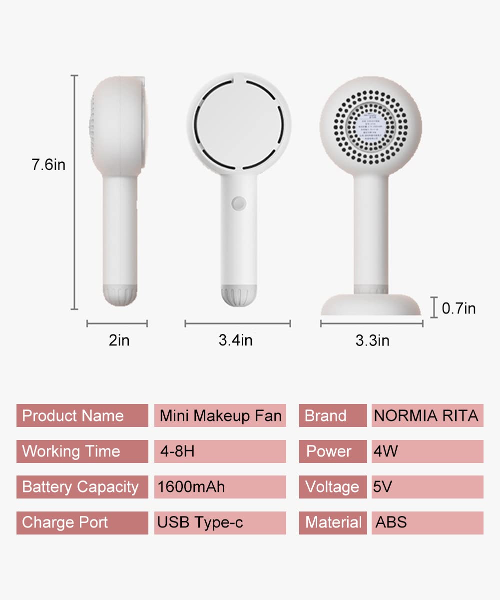 3-in-1 Mini Handheld Fan with Mirror & LED Light - USB Rechargeable Portable Makeup Fan for Women - Personal Cooling Fan for Travel, Office & Home Use - Perfect for Makeup Touch-Ups & Summer Cooling