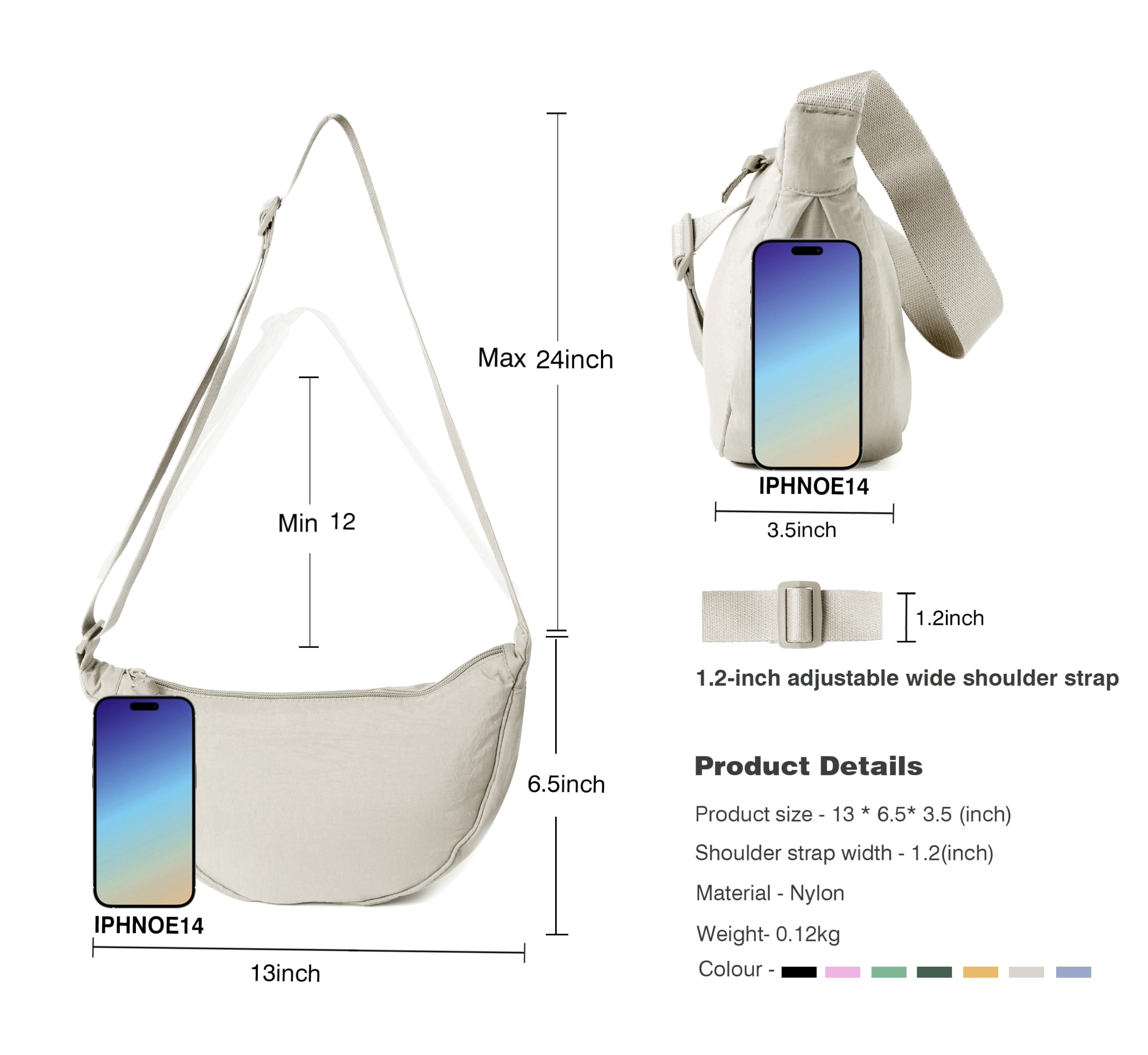 **Nylon Crescent Crossbody Bag for Women & Men - Lightweight Fanny Pack Sling Bag for Travel, Hiking & Daily Use**